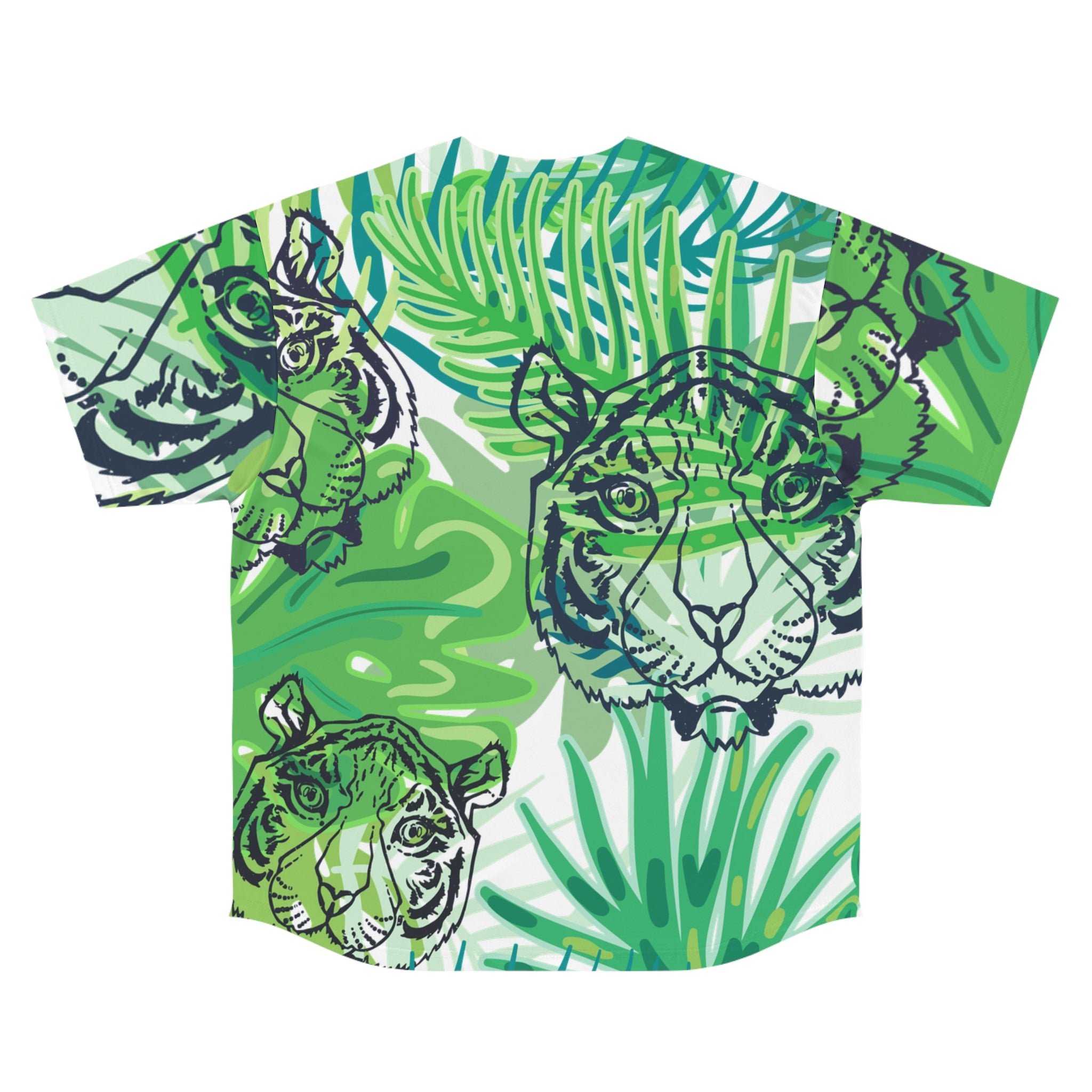 Tropical Jungle Tigers Green Men's Baseball Jersey (AOP), Artsulli - Art is Long, Life is Short, All Over Prints, , , , , , , 