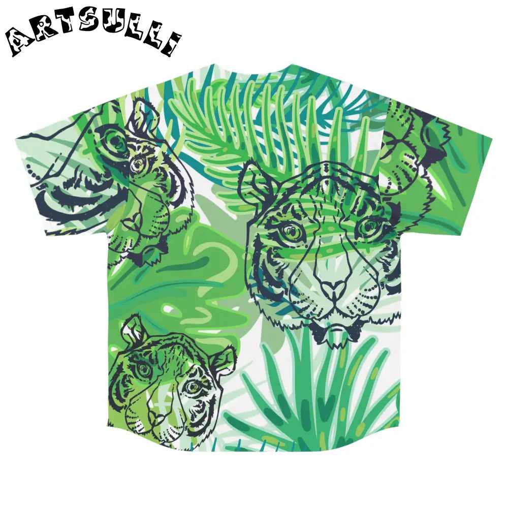 JAKKOUTTHEBXX Tropical Jungle Tigers Green Men’s Baseball Jersey