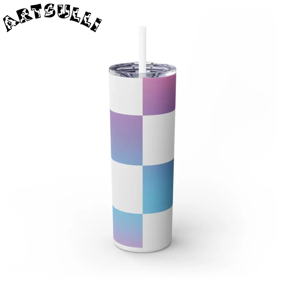 JAKKOUTTHEBXX Vaporwave Check Skinny Tumbler with Straw 20oz
