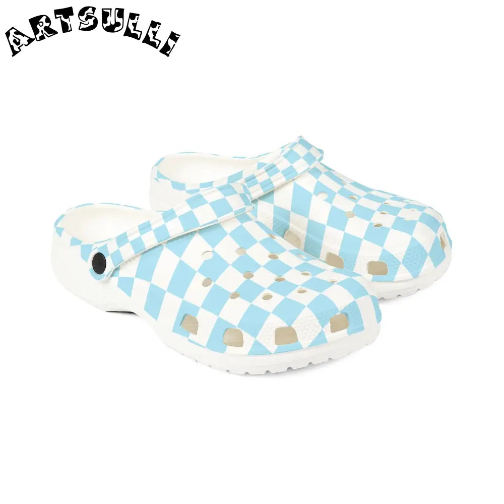JAKKOUTTHEBXX Checkerboard Sky Blue EVA Foam Rubber Shoes (AOP)