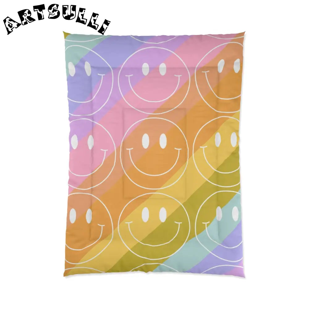 JAKKOUTTHEBXX Smiley Face x Rainbow Stripes Multi-Color Comforter
