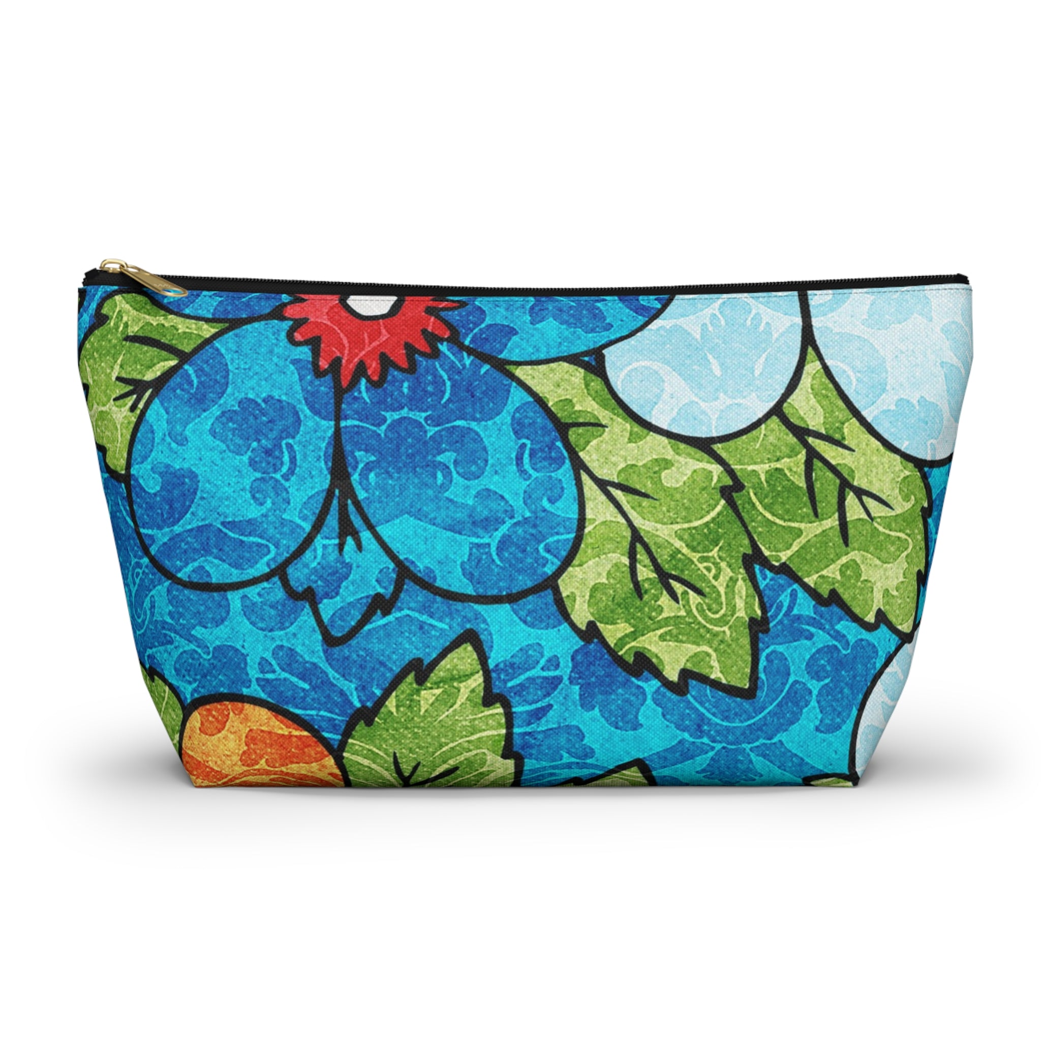 Blue Orange Groovy Accessory Pouch w T-bottom, Artsulli - Art is Long, Life is Short, Bags, Size, Large, Color, Black zipper, , , 25168298351082195197