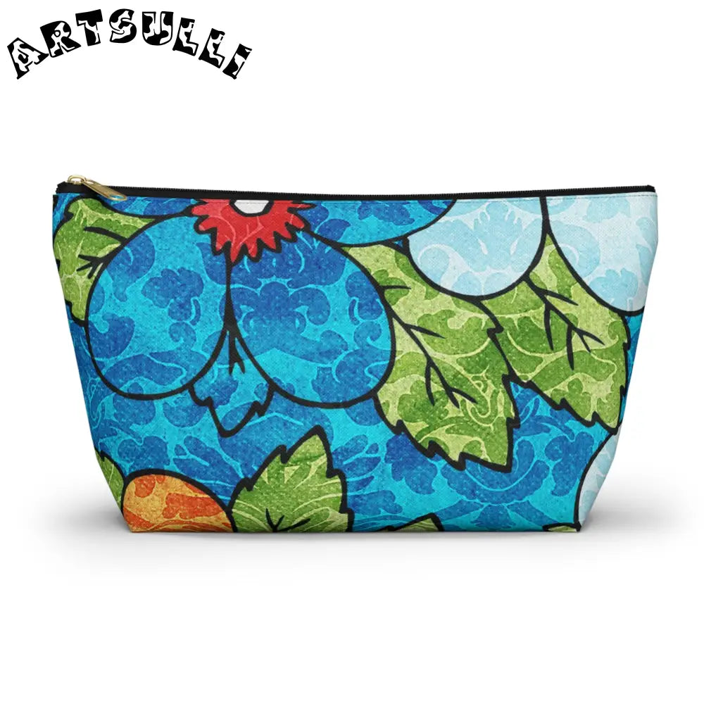 Blue Orange Groovy Accessory Pouch w T-bottom, Artsulli - Art is Long, Life is Short, Bags, Size, Large, Color, Black zipper, , , 25168298351082195197