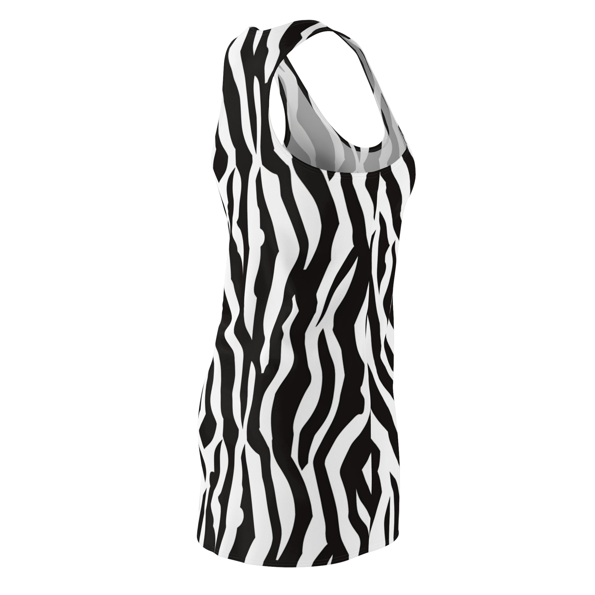 Black  White Drag Zebra Fabric Women's Cut & Sew Racerback Dress (AOP), Artsulli - Art is Long, Life is Short, All Over Prints, , , , , , , 
