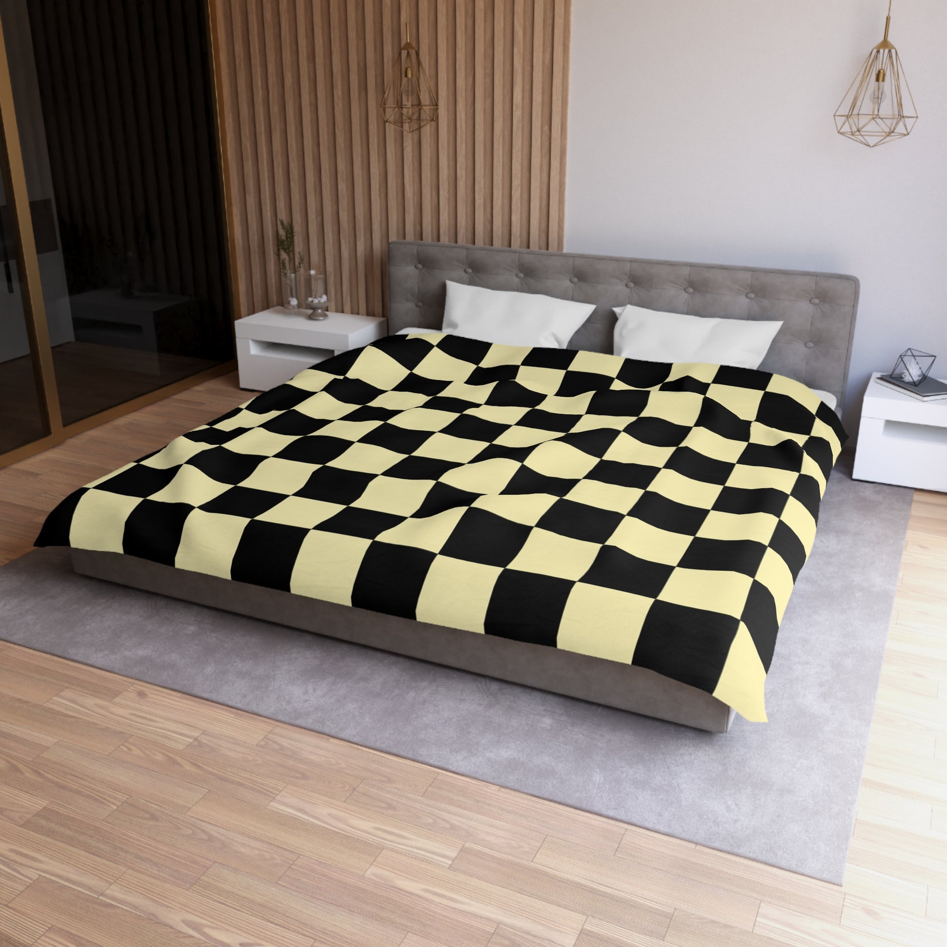 Checkerboard Black and Yellow Microfiber Duvet Cover, Artsulli - Art is Long, Life is Short, Home Decor, , , , , , , 
