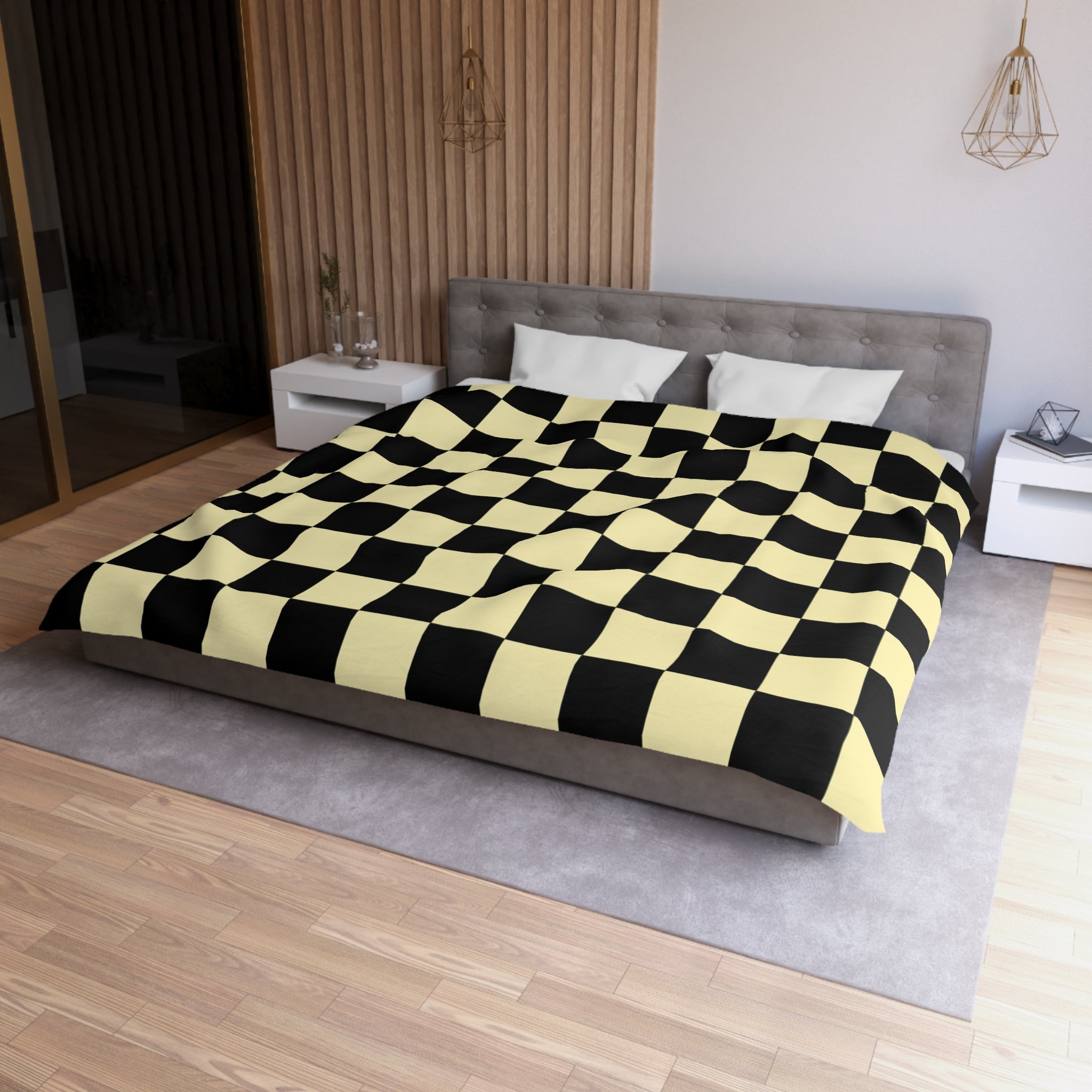 Checkerboard Black and Yellow Microfiber Duvet Cover, Artsulli - Art is Long, Life is Short, Home Decor, , , , , , , 