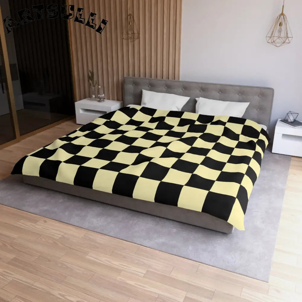 JAKKOUTTHEBXX Checkerboard Black and Yellow Microfiber Duvet Cover