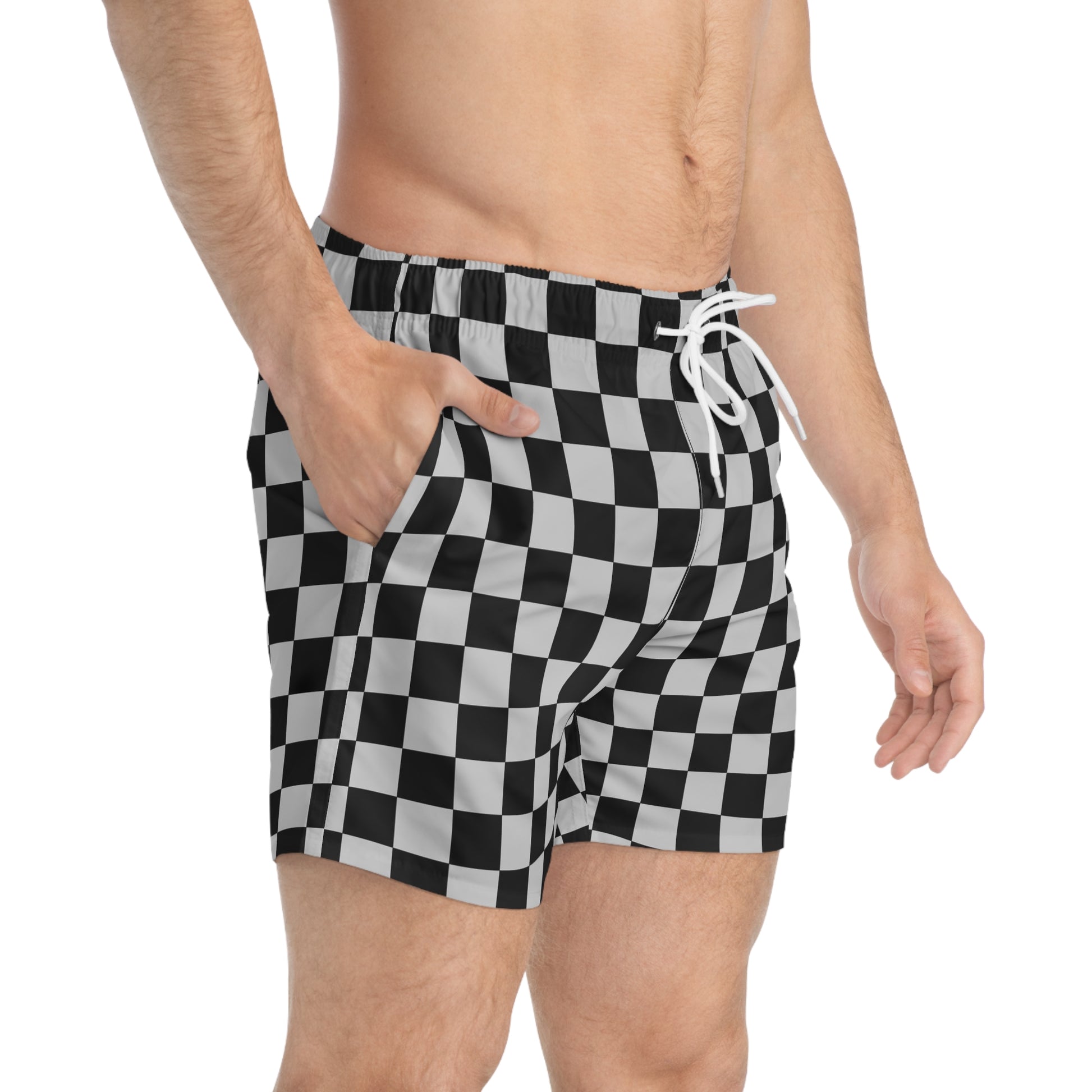 Checkerboard Dada Black and Light Gray Swim Trunks (AOP), Artsulli - Art is Long, Life is Short, All Over Prints, , , , , , , 
