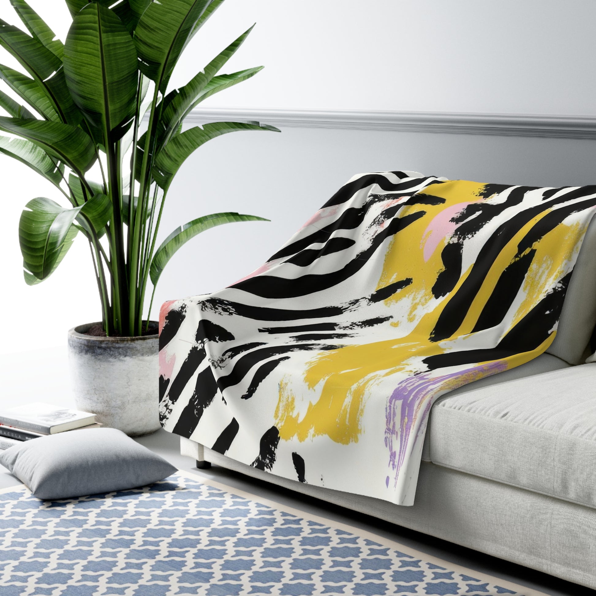 Wild Zebra Stripes x Paint Brush Strokes Multi-Color Sherpa Fleece Blanket, Artsulli - Art is Long, Life is Short, Home Decor, , , , , , , 