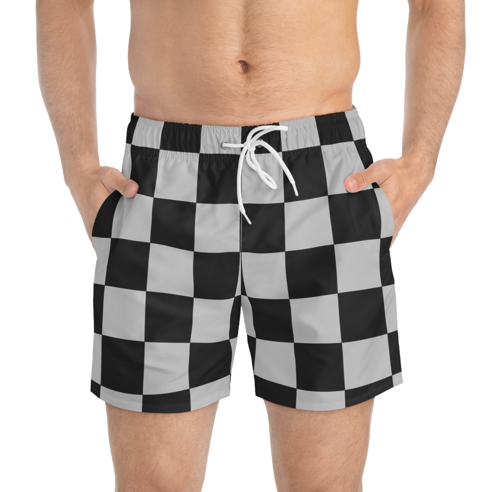 Checkerboard Dada Black and Light Gray Swim Trunks (AOP), Artsulli - Art is Long, Life is Short, All Over Prints, , , , , , , 