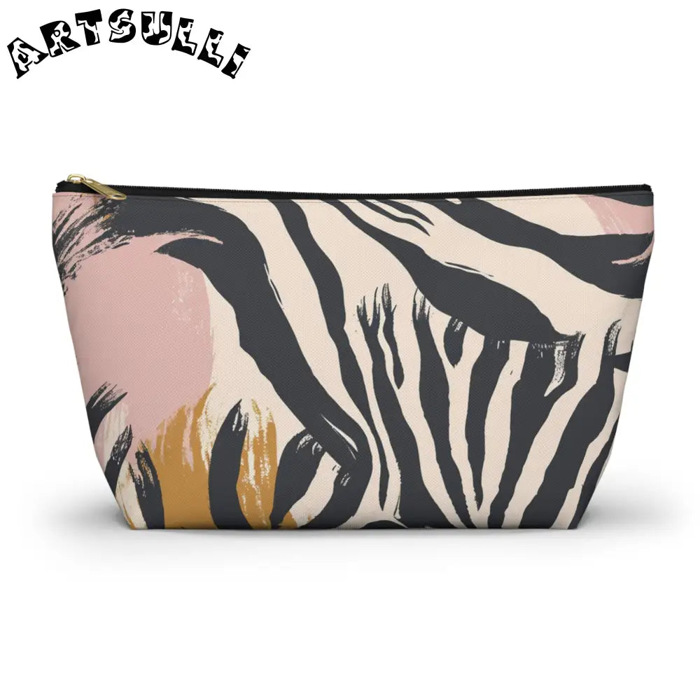 JAKKOUTTHEBXX Zebra Stripe And Brushstroke Cosmetic Pouch In Pink