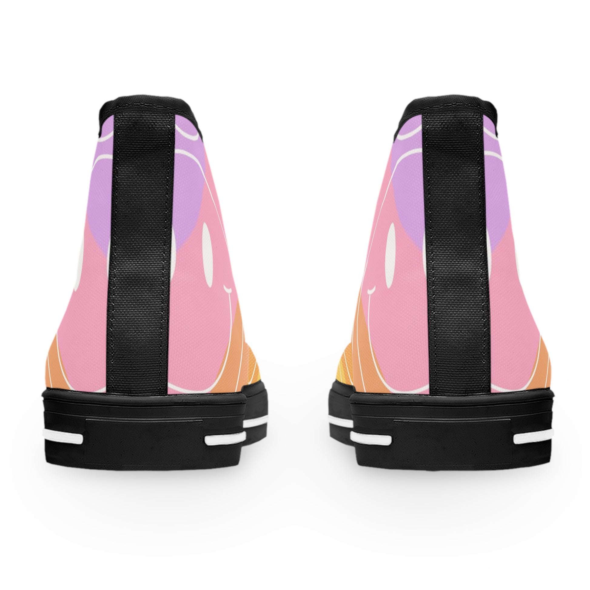 Smiley Face x Rainbow Stripes Multi-Color Women's High Top Sneakers, Artsulli - Art is Long, Life is Short, Shoes, , , , , , , 