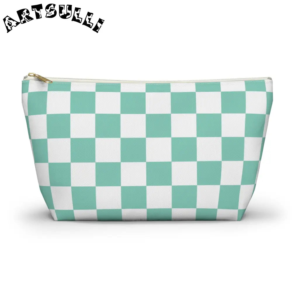 JAKKOUTTHEBXX Checkerboard Light Green Accessory Pouch w T-bottom
