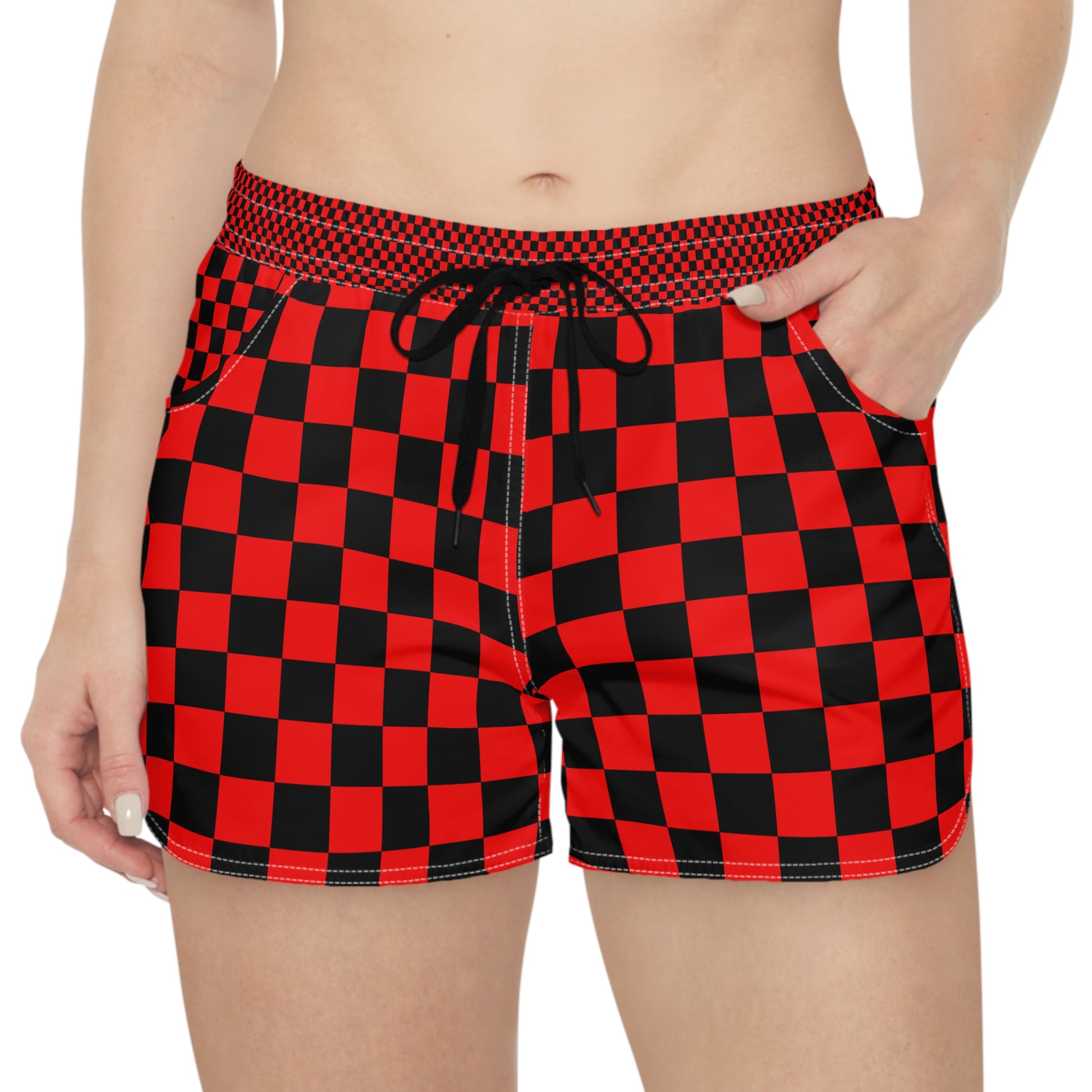 Checkerboard Red and Black Women's Casual Shorts (AOP), Artsulli - Art is Long, Life is Short, All Over Prints, , , , , , , 
