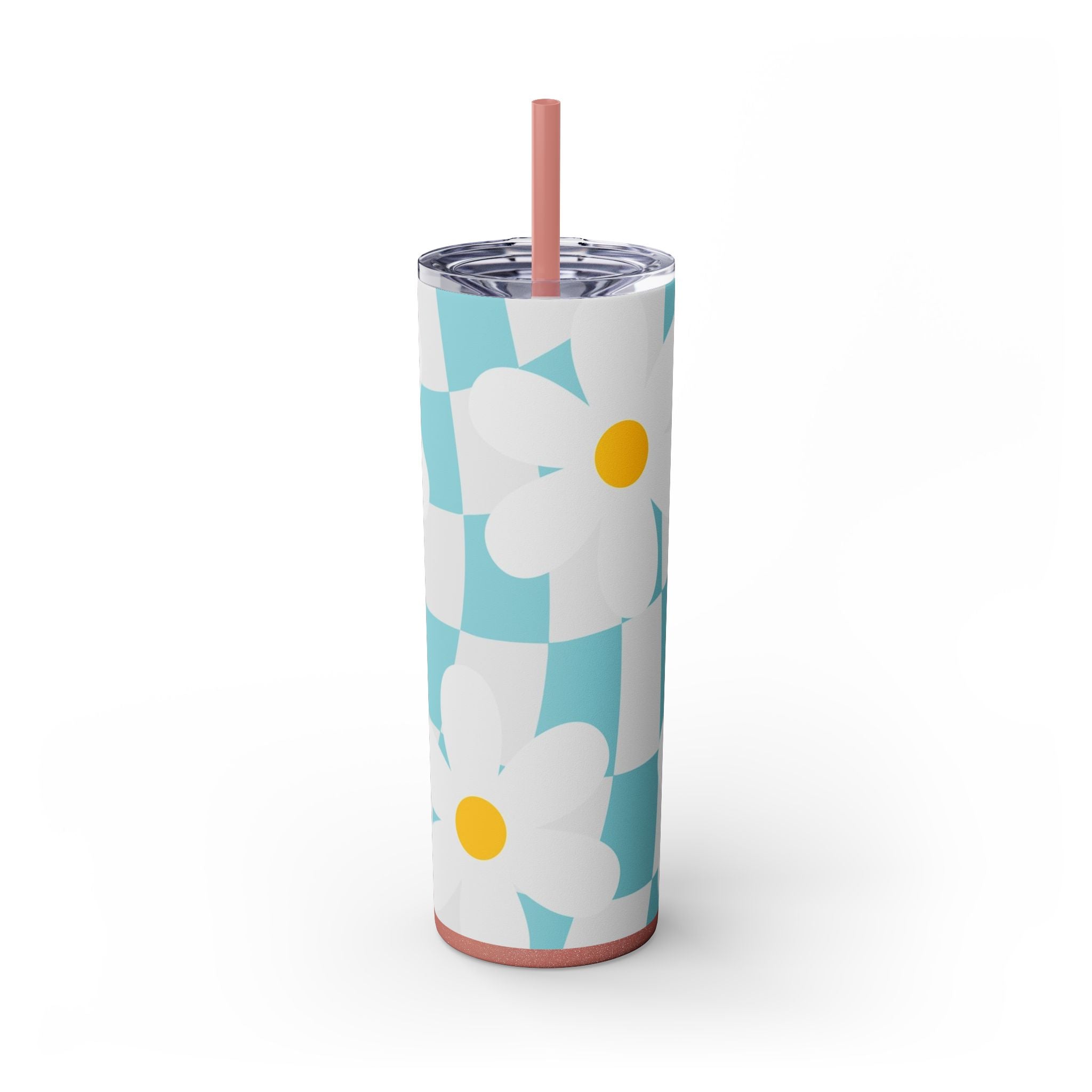 Trippy Check Garden Skinny Tumbler with Straw, 20oz, Artsulli - Art is Long, Life is Short, Mug, Finish, Glossy, Color, Glitter Dusty Rose, Size, 20oz, 80138474373737158216