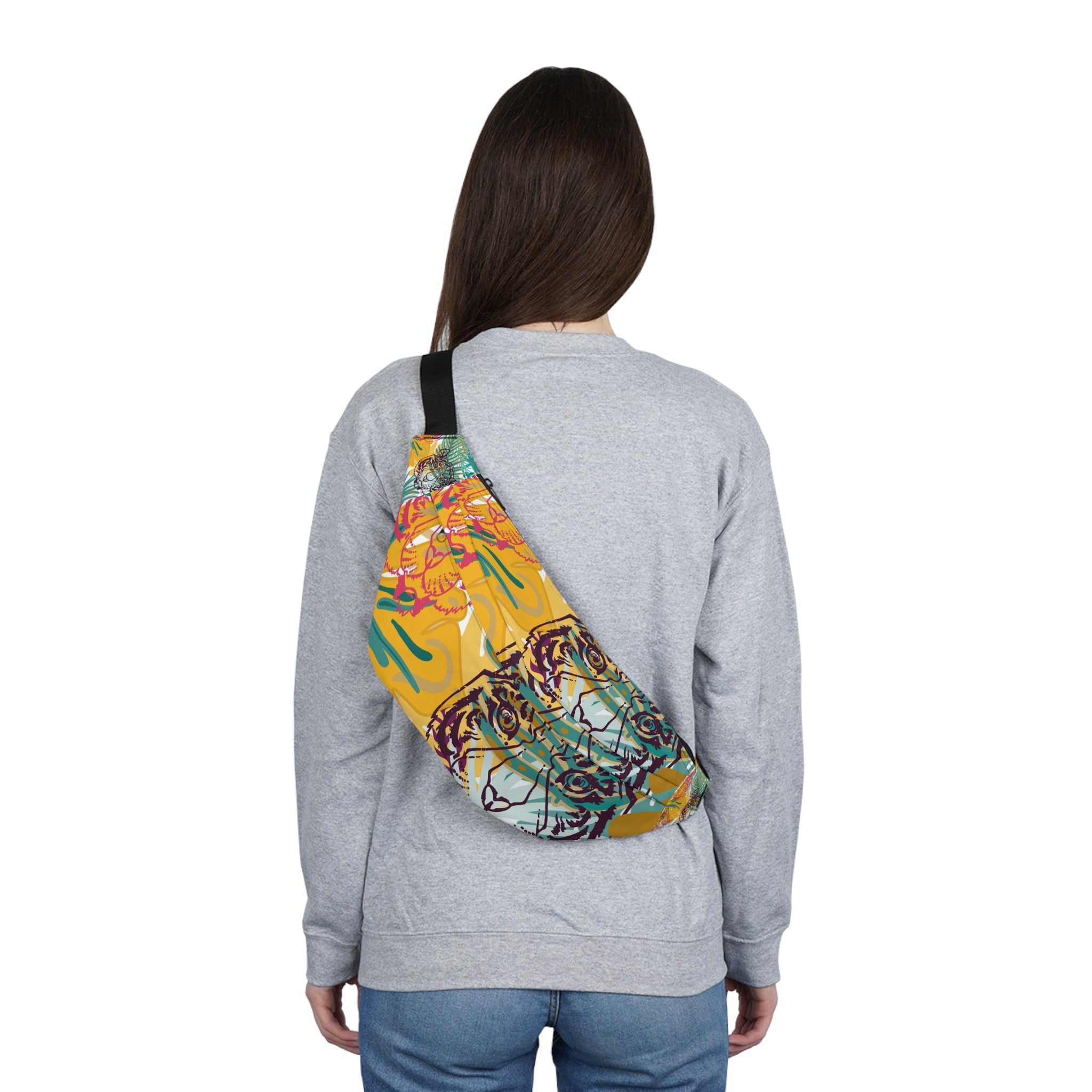 Tropical Jungle Tigers Brown and Green Large Fanny Pack, Artsulli - Art is Long, Life is Short, Bags, , , , , , , 
