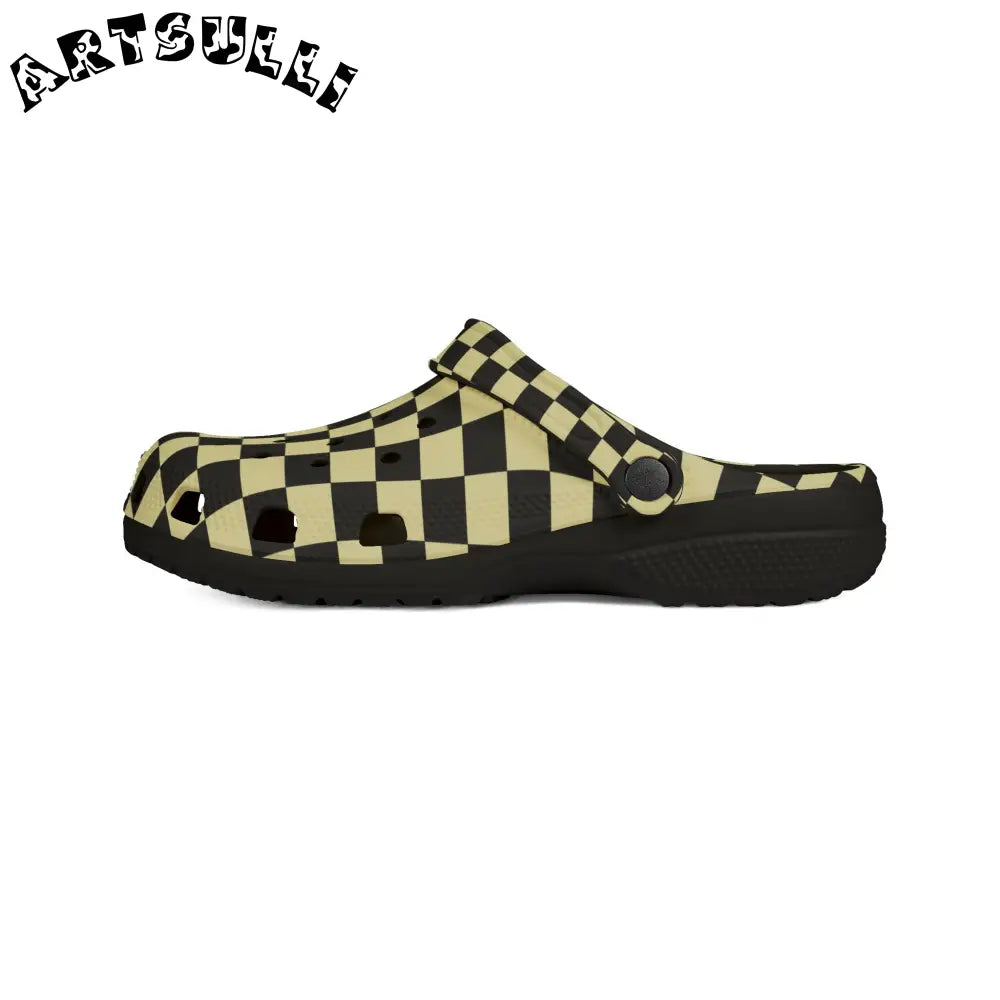 JAKKOUTTHEBXX Checkerboard Black and Yellow EVA Foam Rubber Shoes