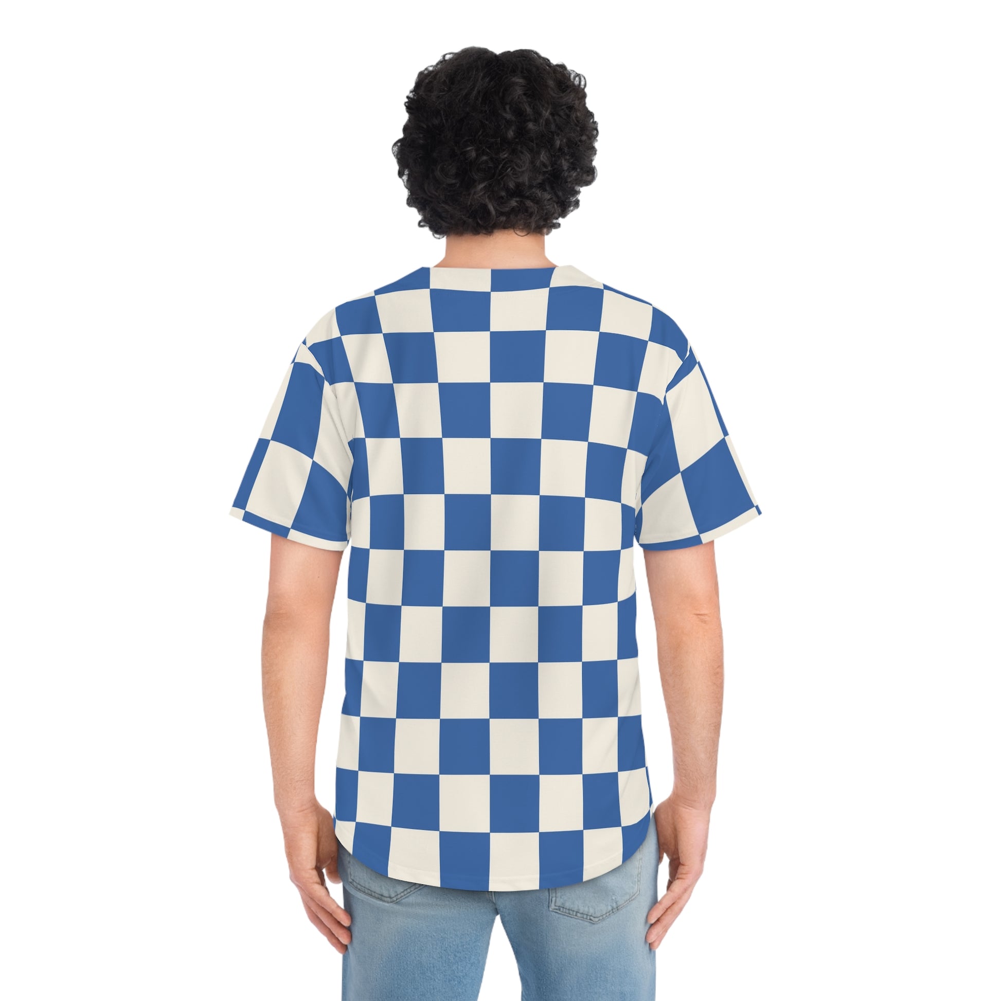 Checkerboard Blue Men's Baseball Jersey (AOP), Artsulli - Art is Long, Life is Short, All Over Prints, , , , , , , 
