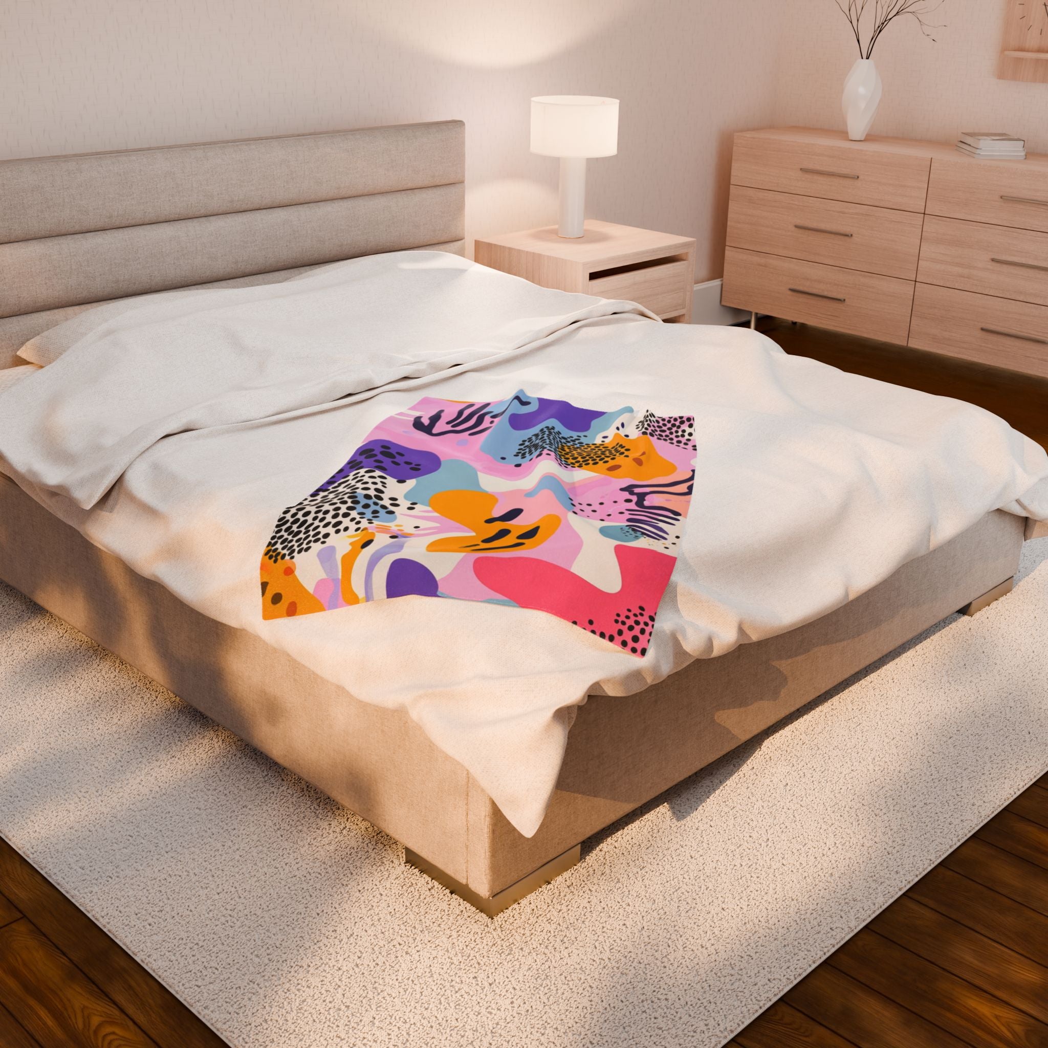 Colorful Abstract Dots and Shapes II Velveteen Plush Blanket, Artsulli - Art is Long, Life is Short, All Over Prints, , , , , , , 
