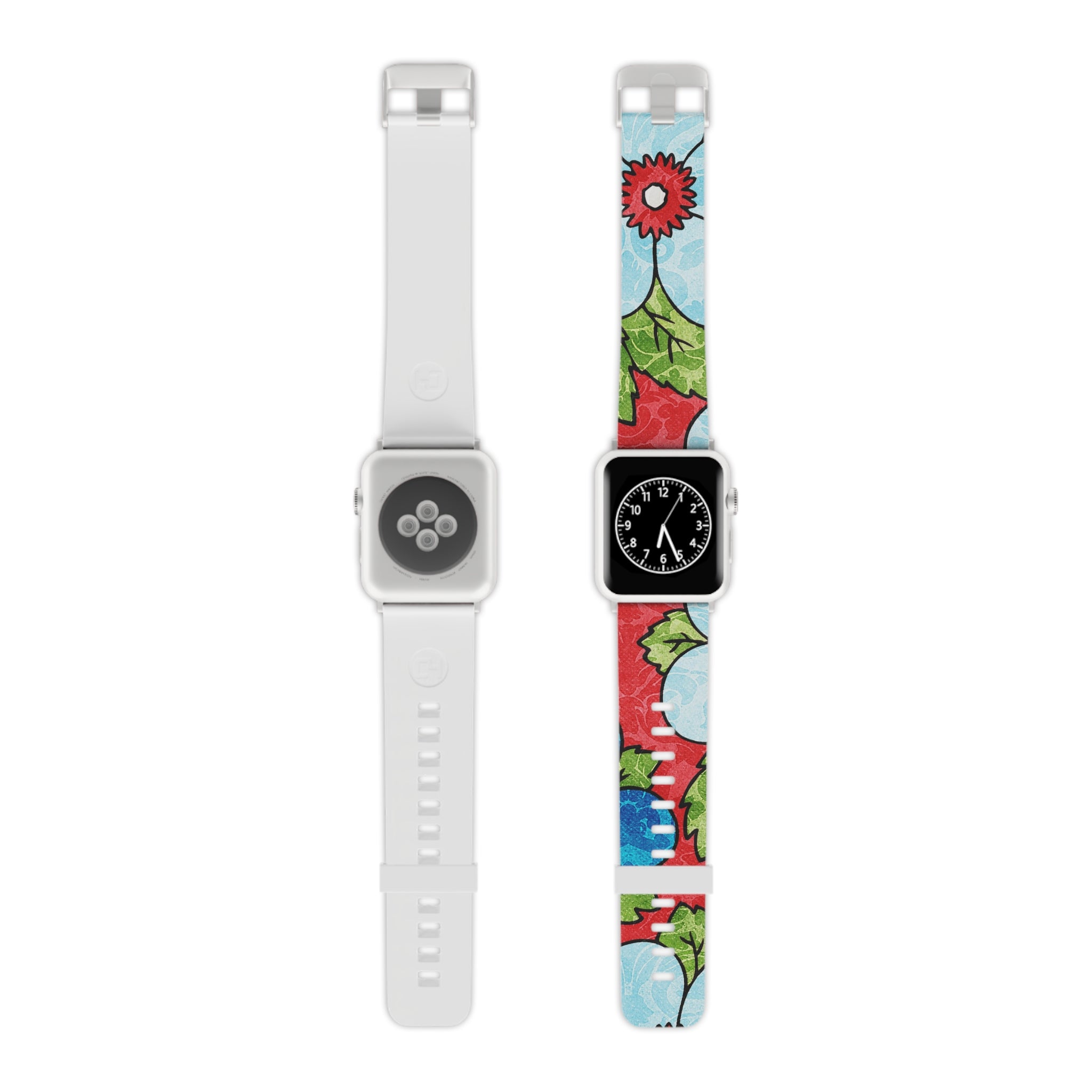 Groovy Red Floral Kl Watch Band for Apple Watch, Artsulli - Art is Long, Life is Short, Accessories, Size, 7.5'' × 0.75'' / 38 - 40 mm, Color, Silver, , , 76471892262813235845