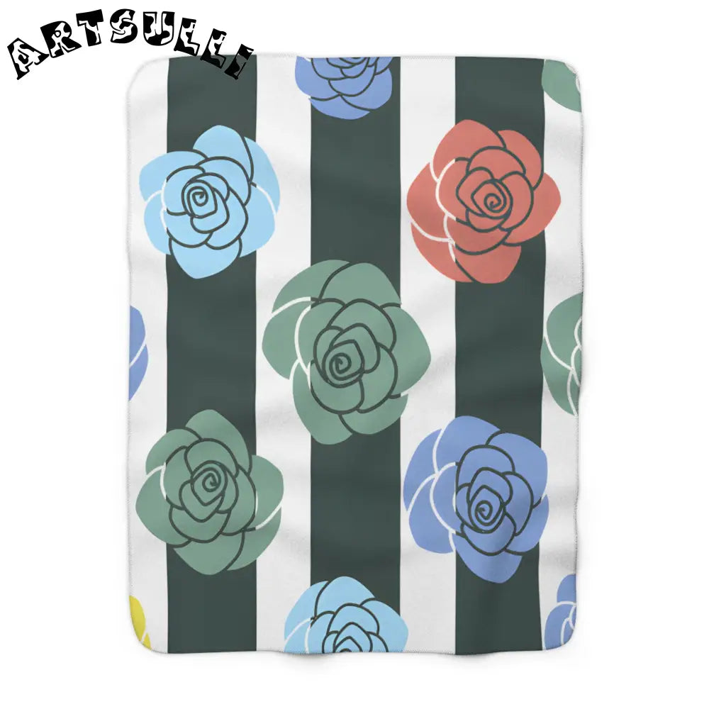 JAKKOUTTHEBXX Stripes x Roses Black and White Sherpa Fleece Blanket