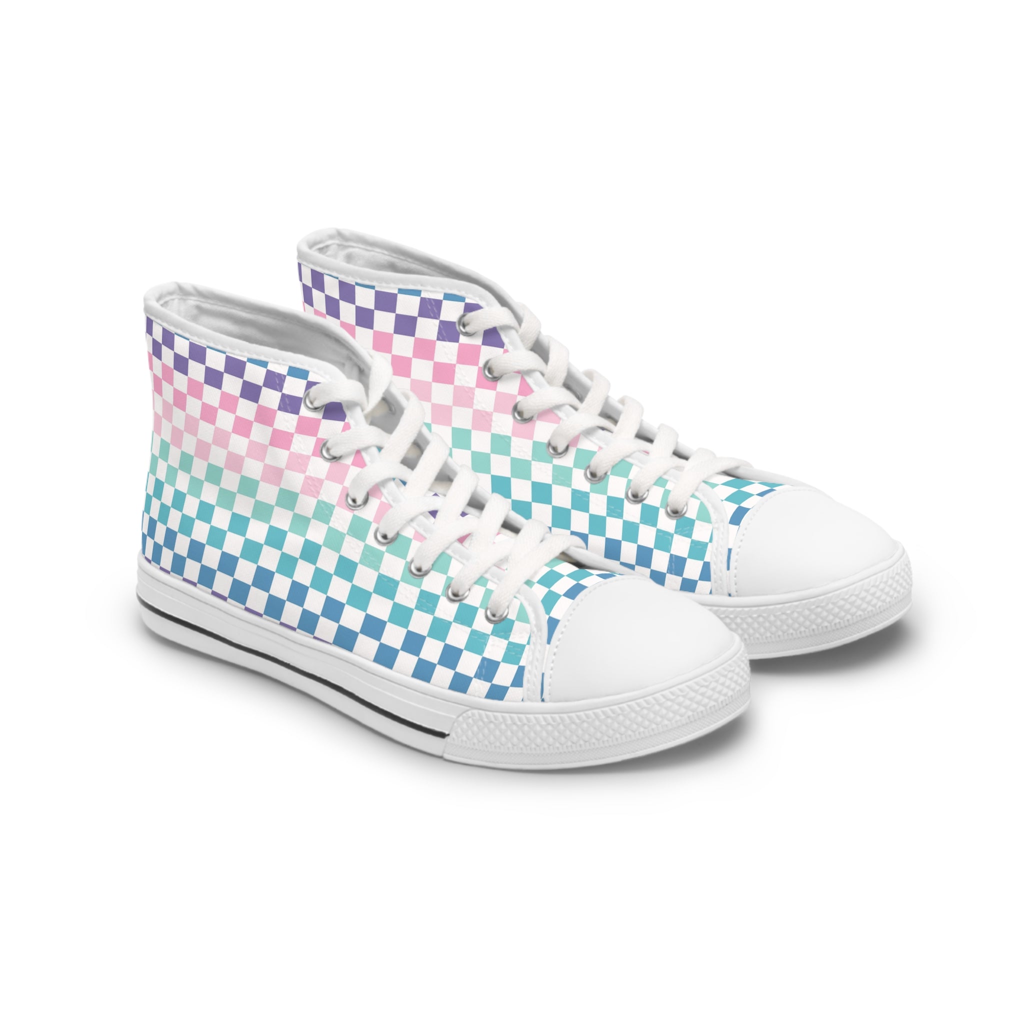 Vaporwave Rainbow  Checkerboard II Multi-Color Women's High Top Sneakers, Artsulli - Art is Long, Life is Short, Shoes, Size, US 5.5, Color, White sole, , , 23943849058838457931