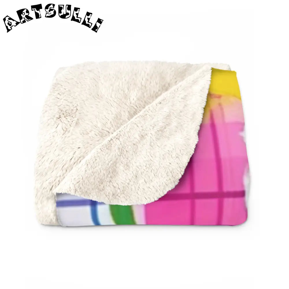 JAKKOUTTHEBXX Plaid Garden Pink and Blue Sherpa Fleece Blanket