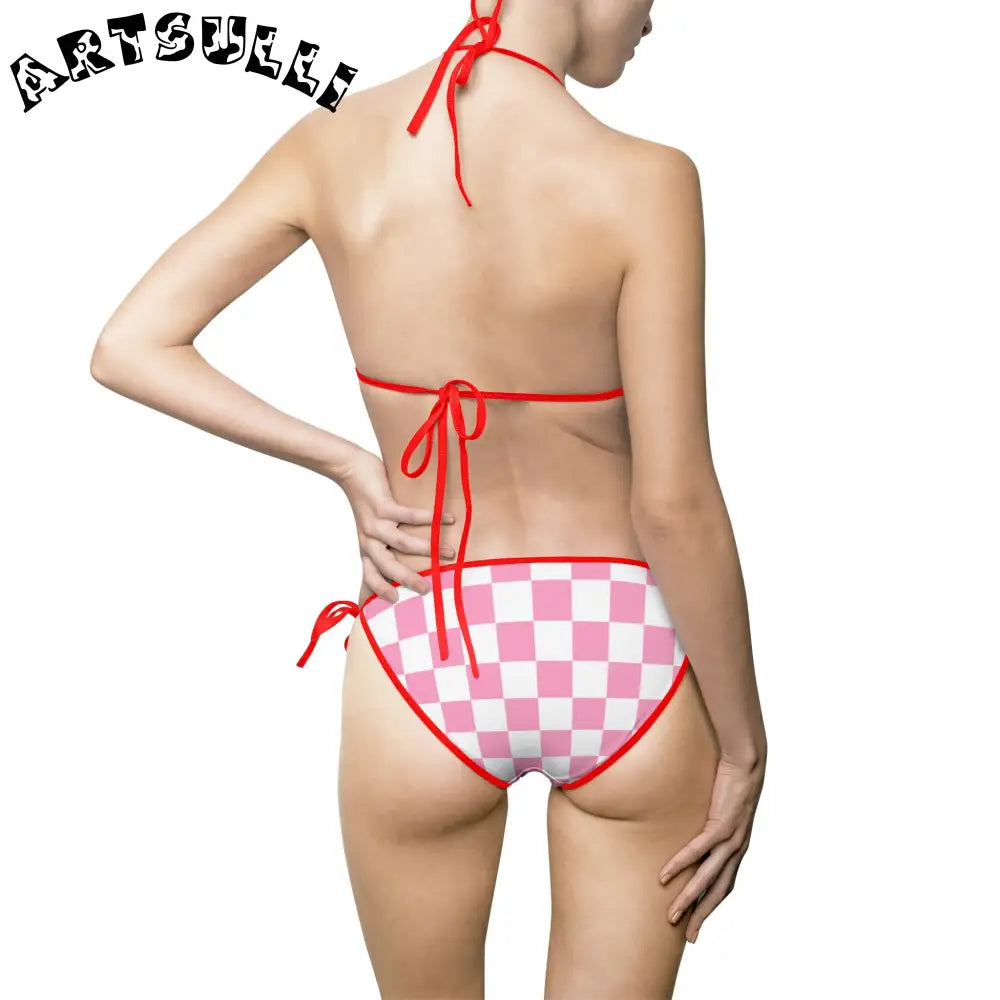JAKKOUTTHEBXX Checkerboard Hot Pink and White Women’s Bikini