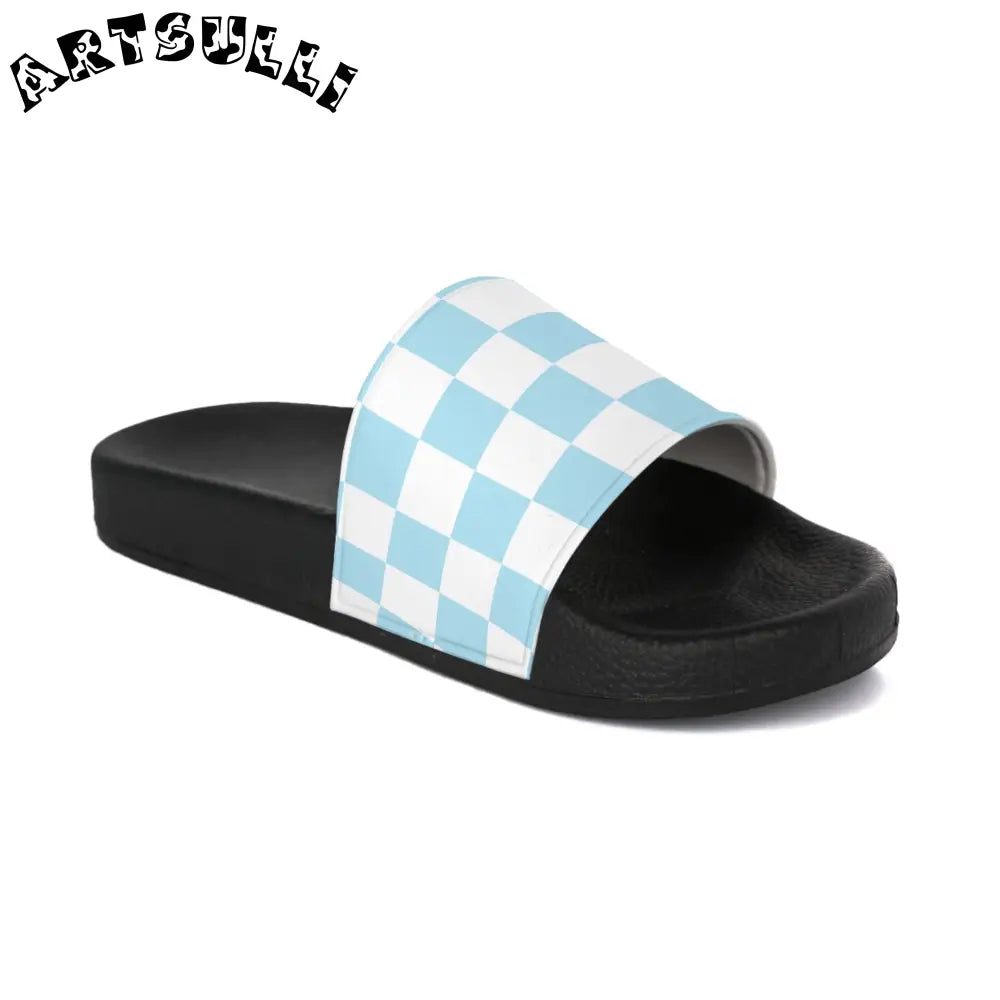 JAKKOUTTHEBXX Checkerboard Sky Blue Women’s Slide Sandals