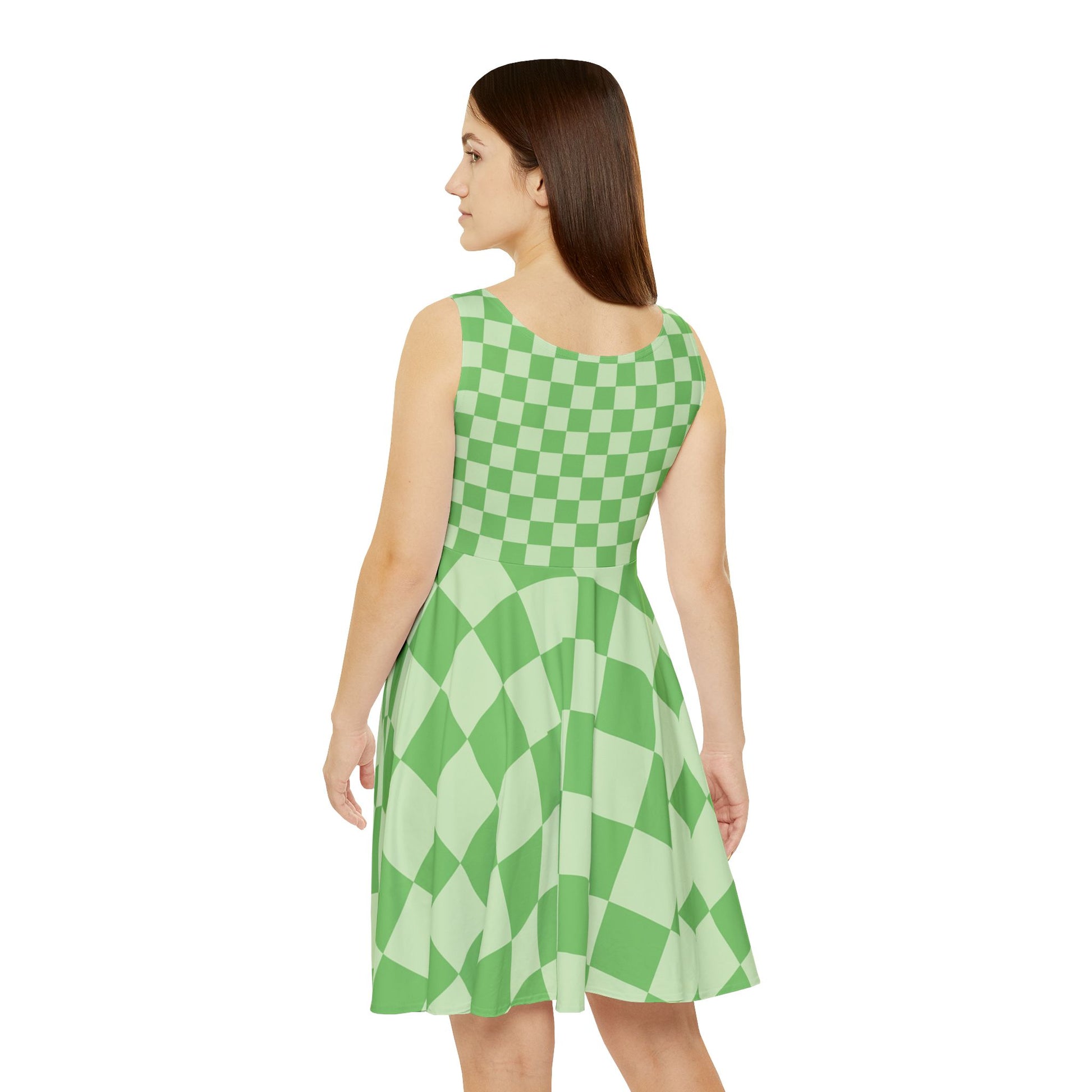 Checkerboard Green Women's Skater Dress (AOP), Artsulli - Art is Long, Life is Short, All Over Prints, , , , , , , 