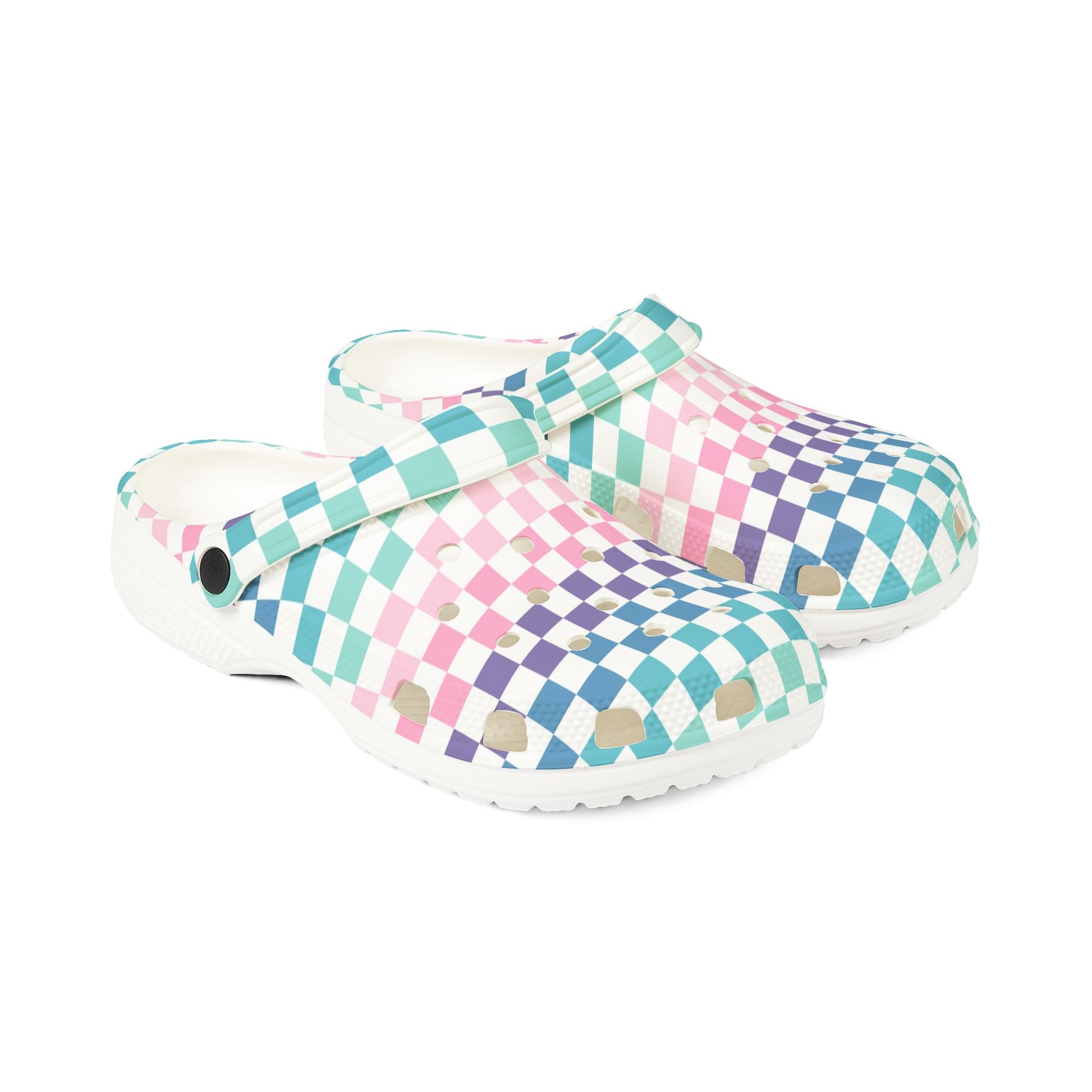 Vaporwave Rainbow  Checkerboard Multi-Color EVA Foam Rubber Shoes (AOP), Artsulli - Art is Long, Life is Short, Shoes, , , , , , , 