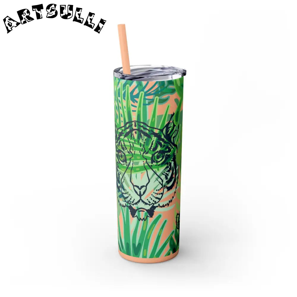 JAKKOUTTHEBXX Tropical Jungle Tigers Green Skinny Tumbler with Straw