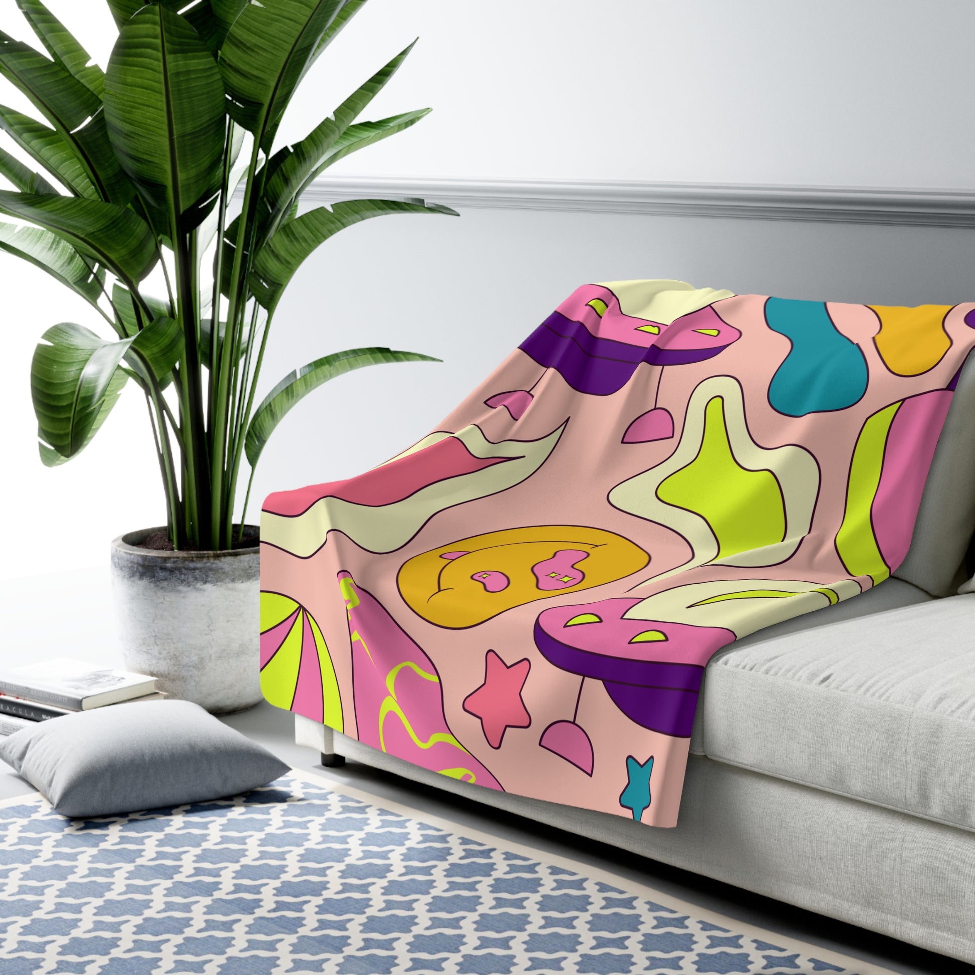 Trippy Spaceships Pink Sherpa Fleece Blanket, Artsulli - Art is Long, Life is Short, Home Decor, , , , , , , 