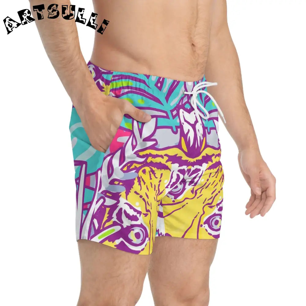 JAKKOUTTHEBXX Tropical Jungle Tigers Torquise and Purple Swim Trunks