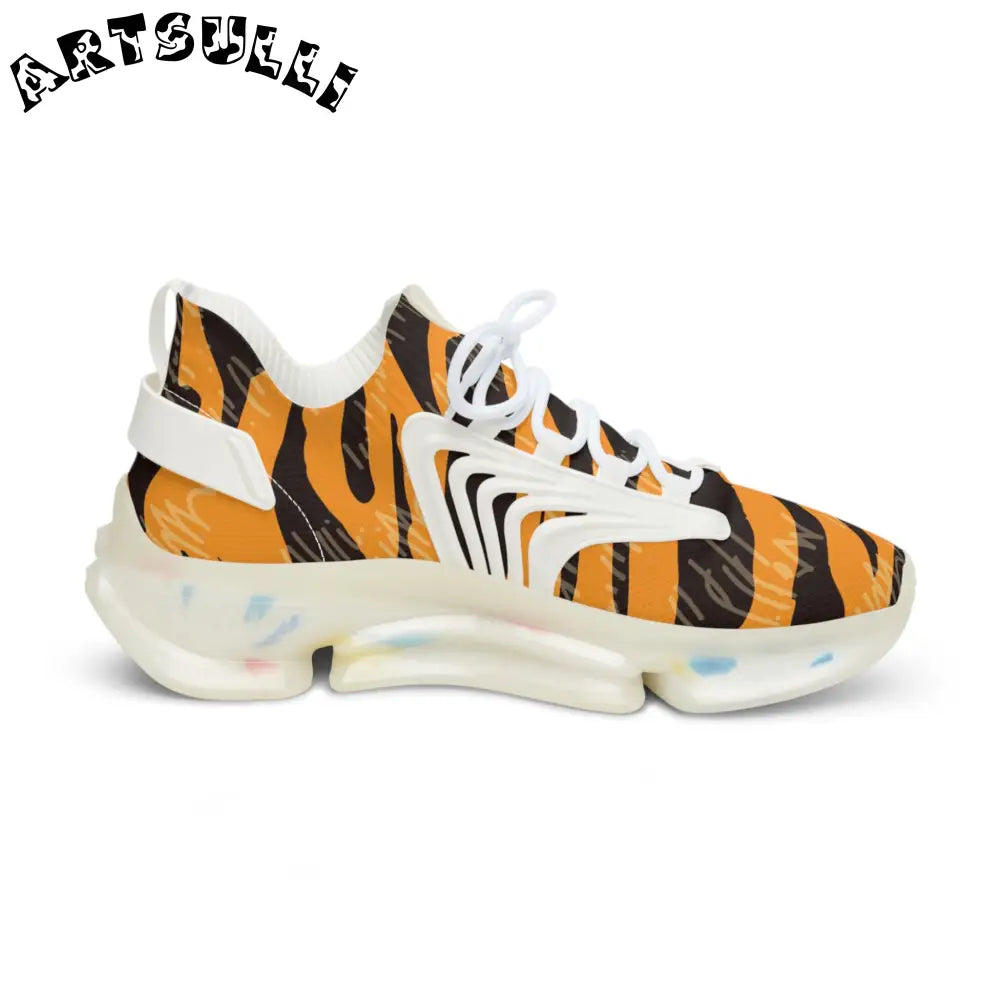 JAKKOUTTHEBXX Tiger Scratches Orange and Black Men’s Mesh Sneakers