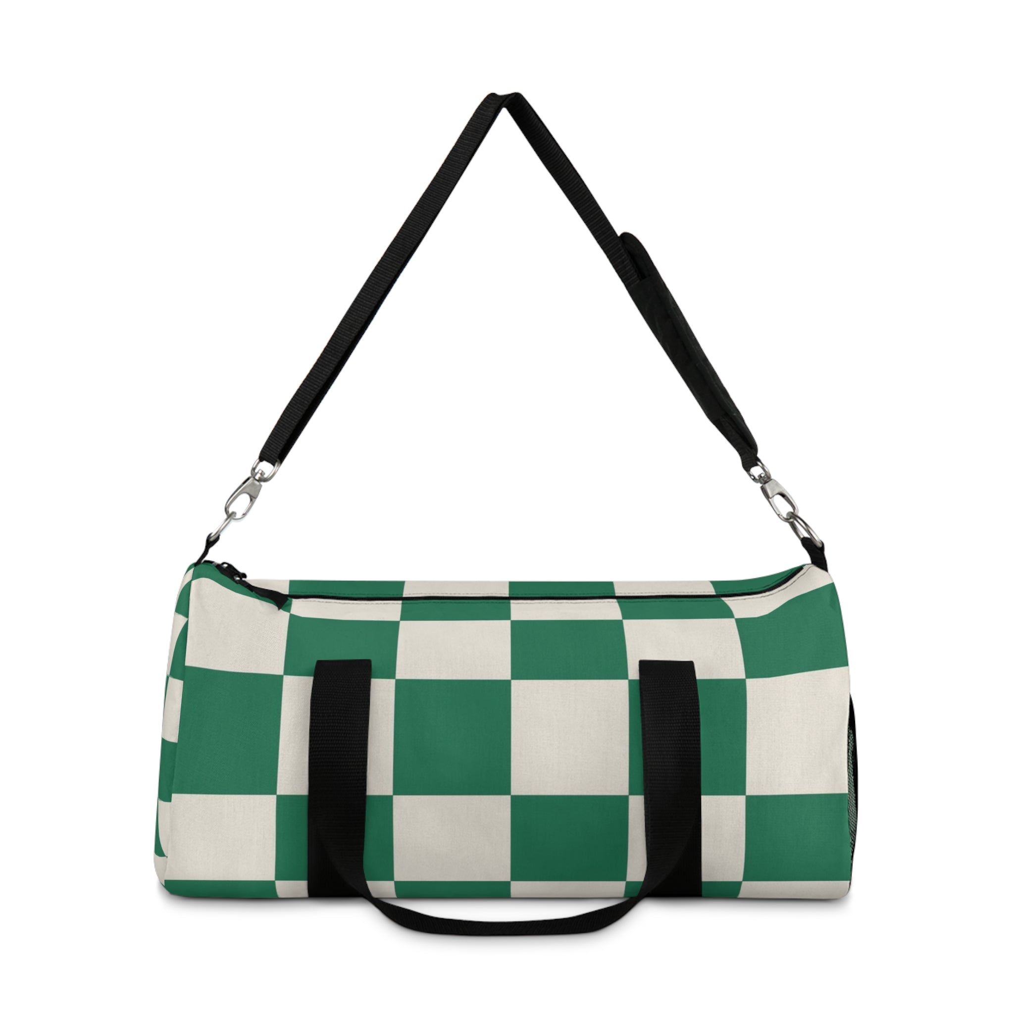 Checkerboard Dark Green Duffel Bag, Artsulli - Art is Long, Life is Short, Bags, , , , , , , 