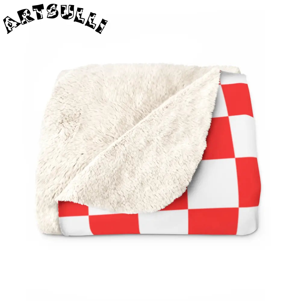 JAKKOUTTHEBXX Checkerboard II Red and White Sherpa Fleece Blanket