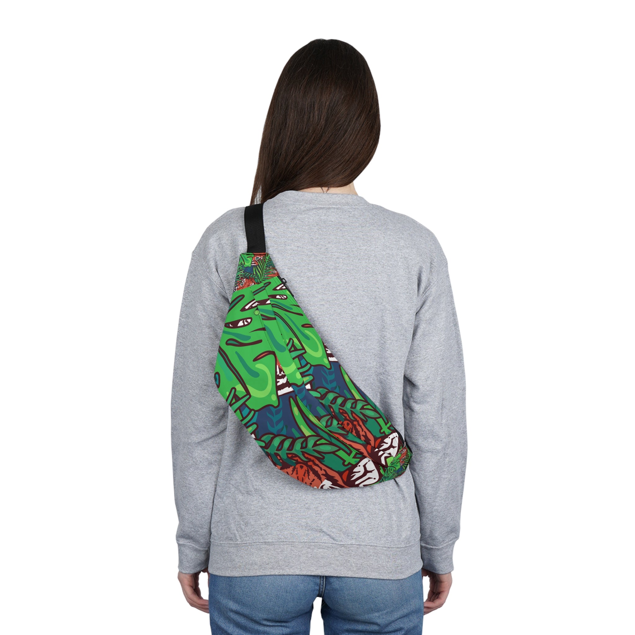Tropical Jungle Tigers Blue and Green Large Fanny Pack, Artsulli - Art is Long, Life is Short, Bags, , , , , , , 