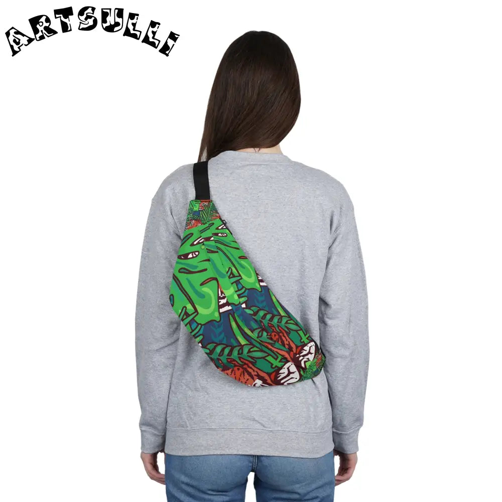 JAKKOUTTHEBXX Tropical Jungle Tigers Blue and Green Large Fanny Pack