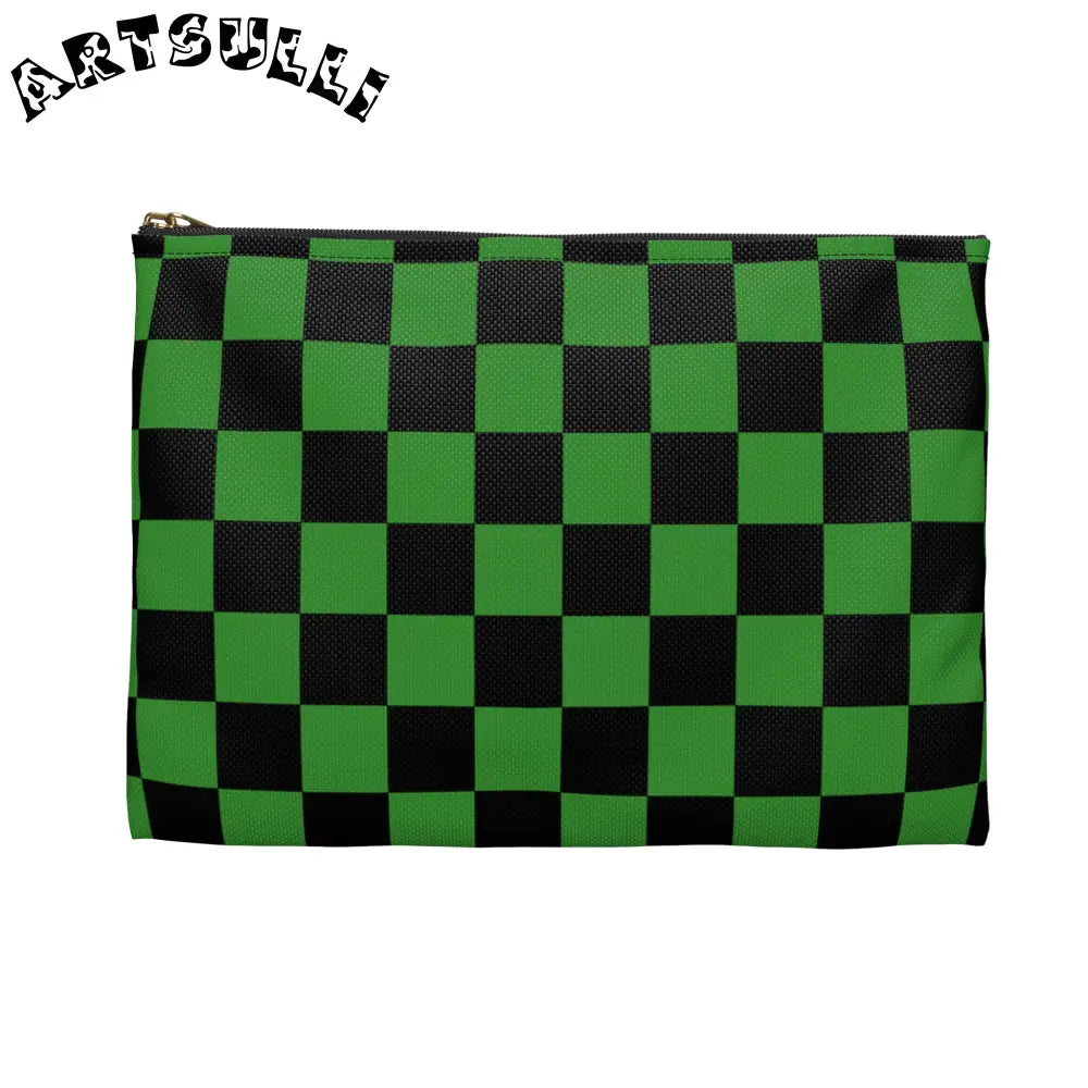 JAKKOUTTHEBXX Checkerboard Green and Black Accessory Pouch