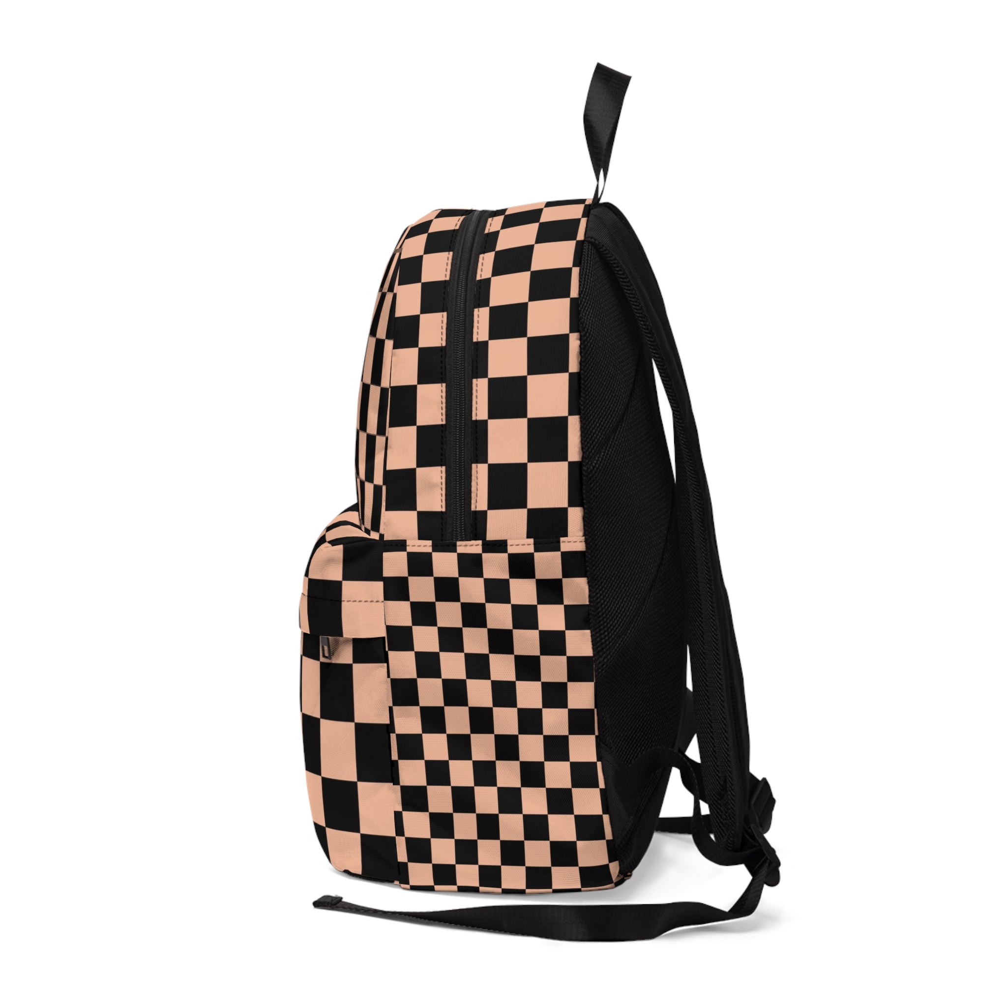 Checkerboard Soft Orange and Black Unisex Classic Backpack, Artsulli - Art is Long, Life is Short, Bags, , , , , , , 