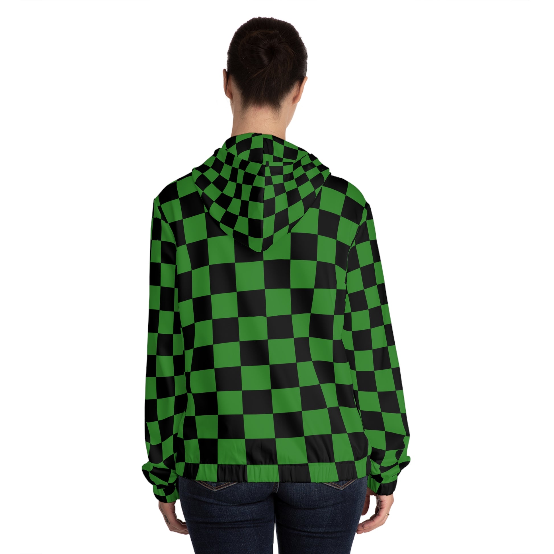 Checkerboard Green and Black Women’s Full-Zip Hoodie (AOP), Artsulli - Art is Long, Life is Short, All Over Prints, , , , , , , 