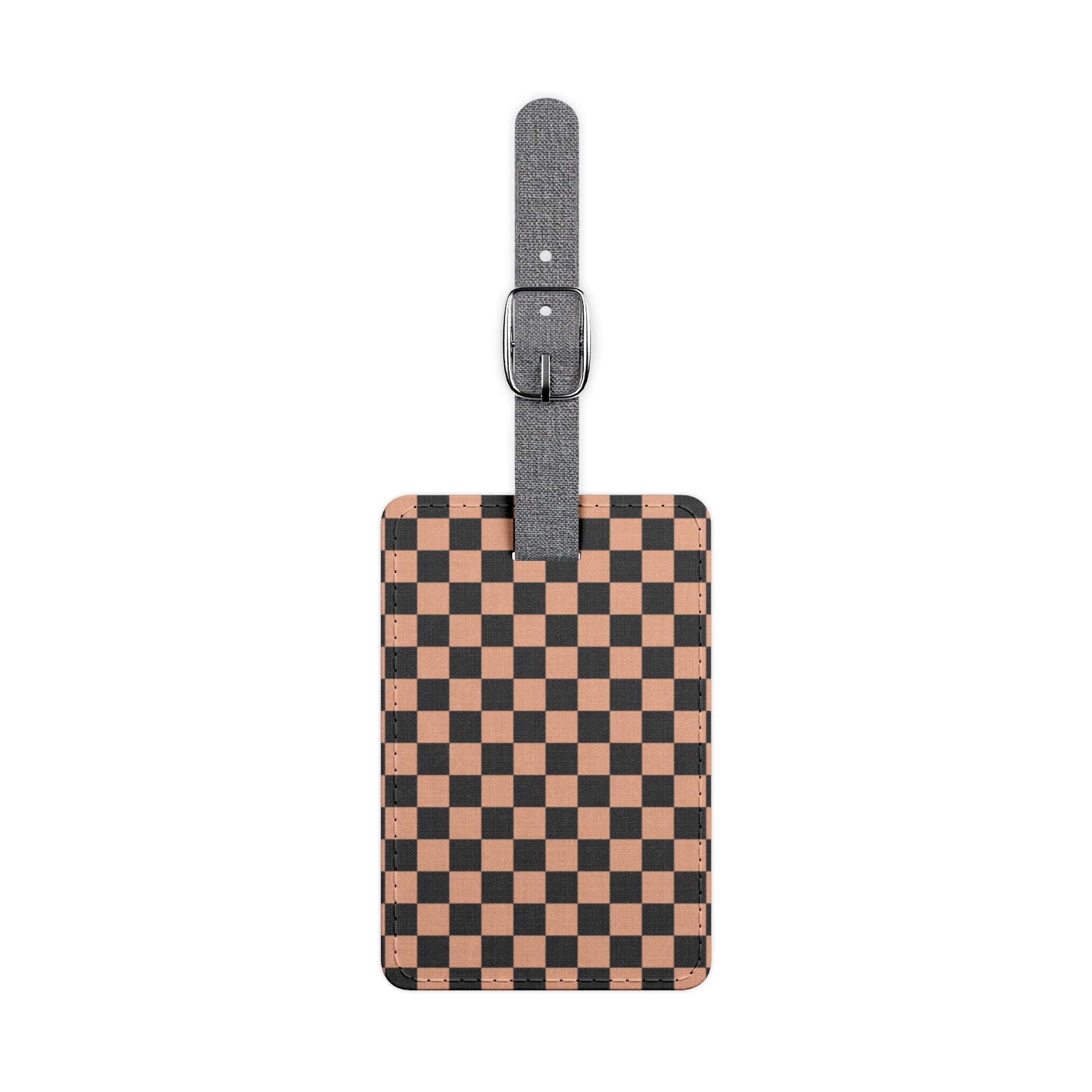 Checkerboard Soft Orange and Black Saffiano Polyester Luggage Tag, Rectangle, Artsulli - Art is Long, Life is Short, Accessories, Size, One size, Shape, Rectangle, , , 26275521011408371809