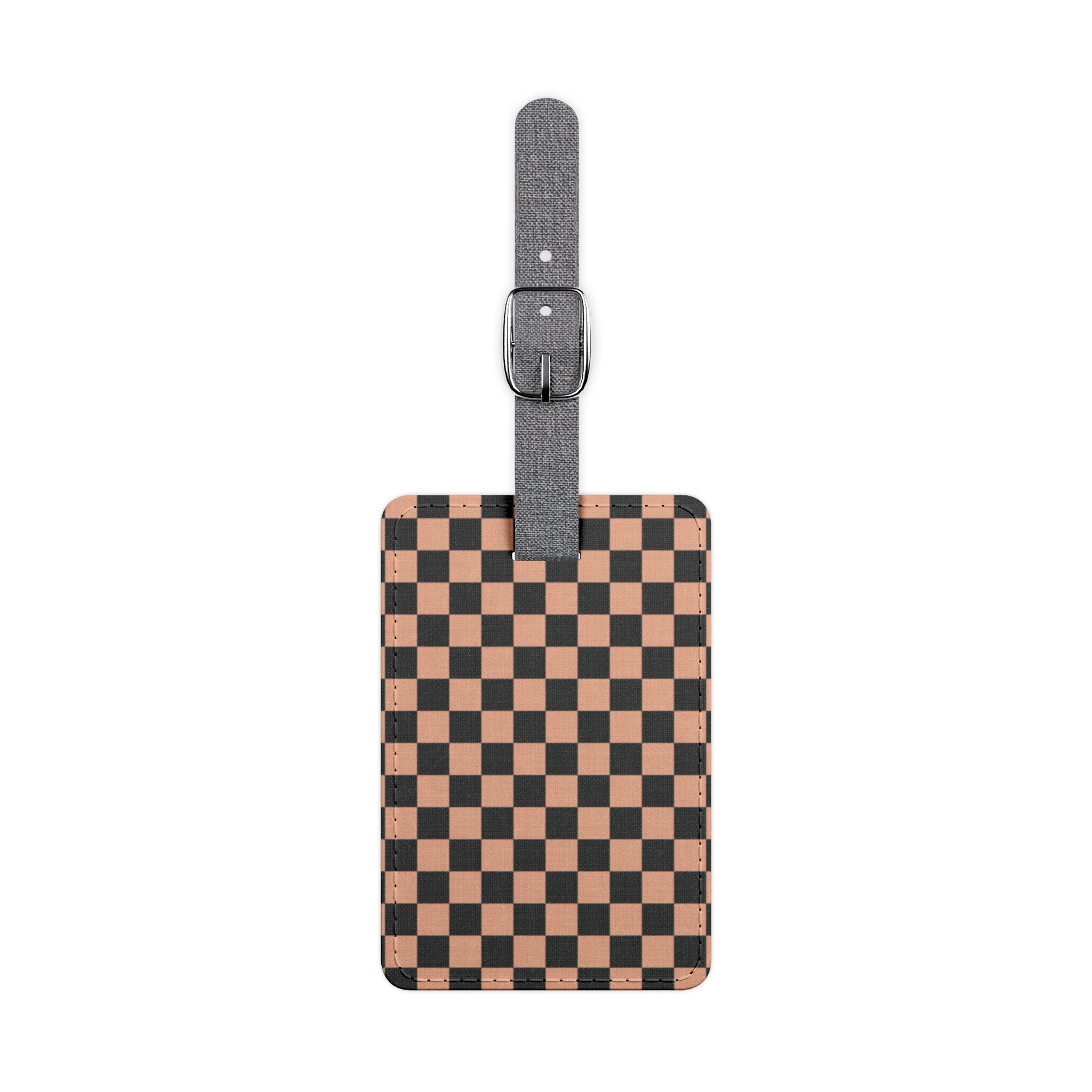 Checkerboard Soft Orange and Black Saffiano Polyester Luggage Tag, Rectangle, Artsulli - Art is Long, Life is Short, Accessories, Size, One size, Shape, Rectangle, , , 26275521011408371809