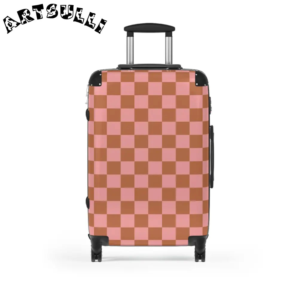 JAKKOUTTHEBXX Pink Checkerboard Art Printed Carry On Luggage 2025