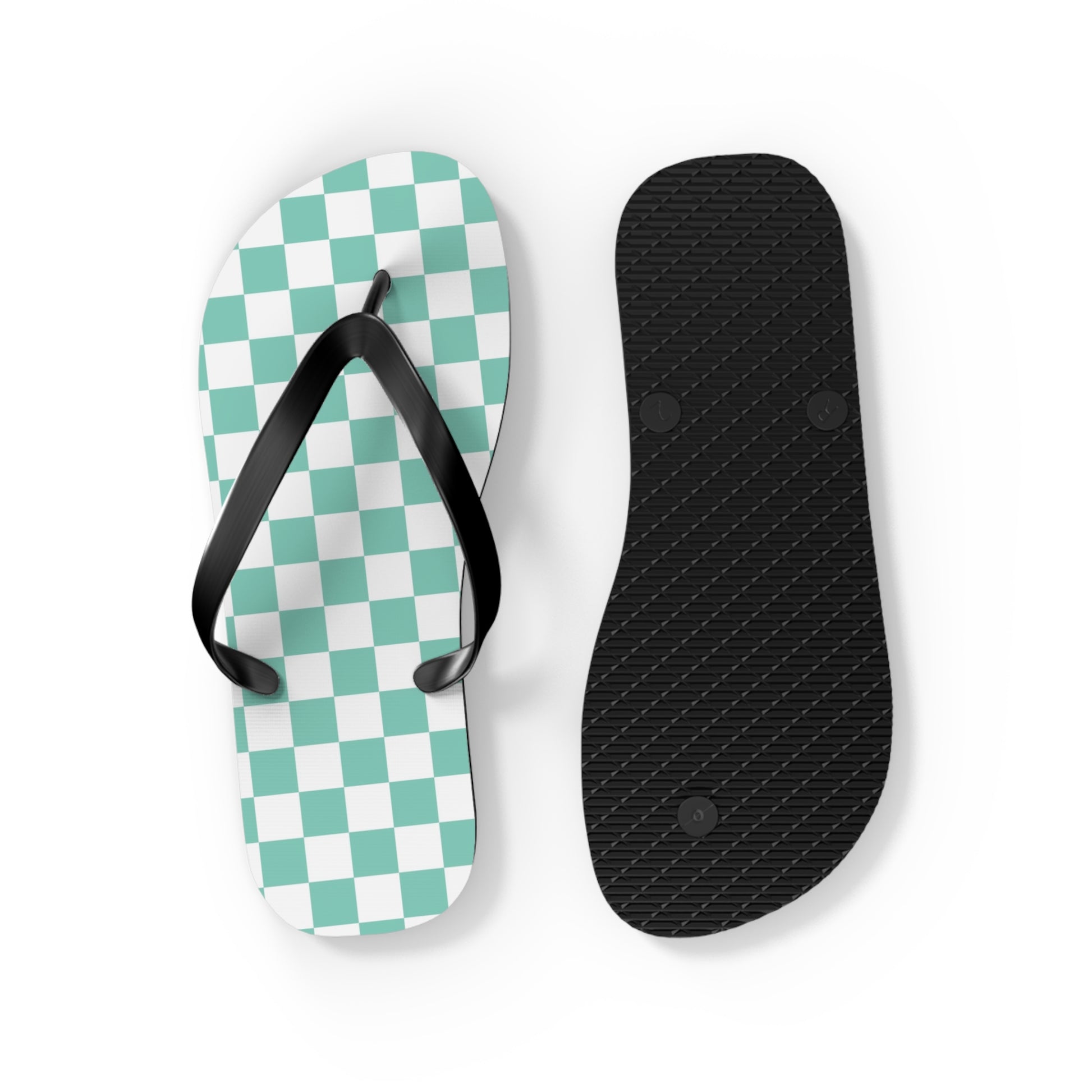 Checkerboard Light Green Flip Flops, Artsulli - Art is Long, Life is Short, Shoes, , , , , , , 