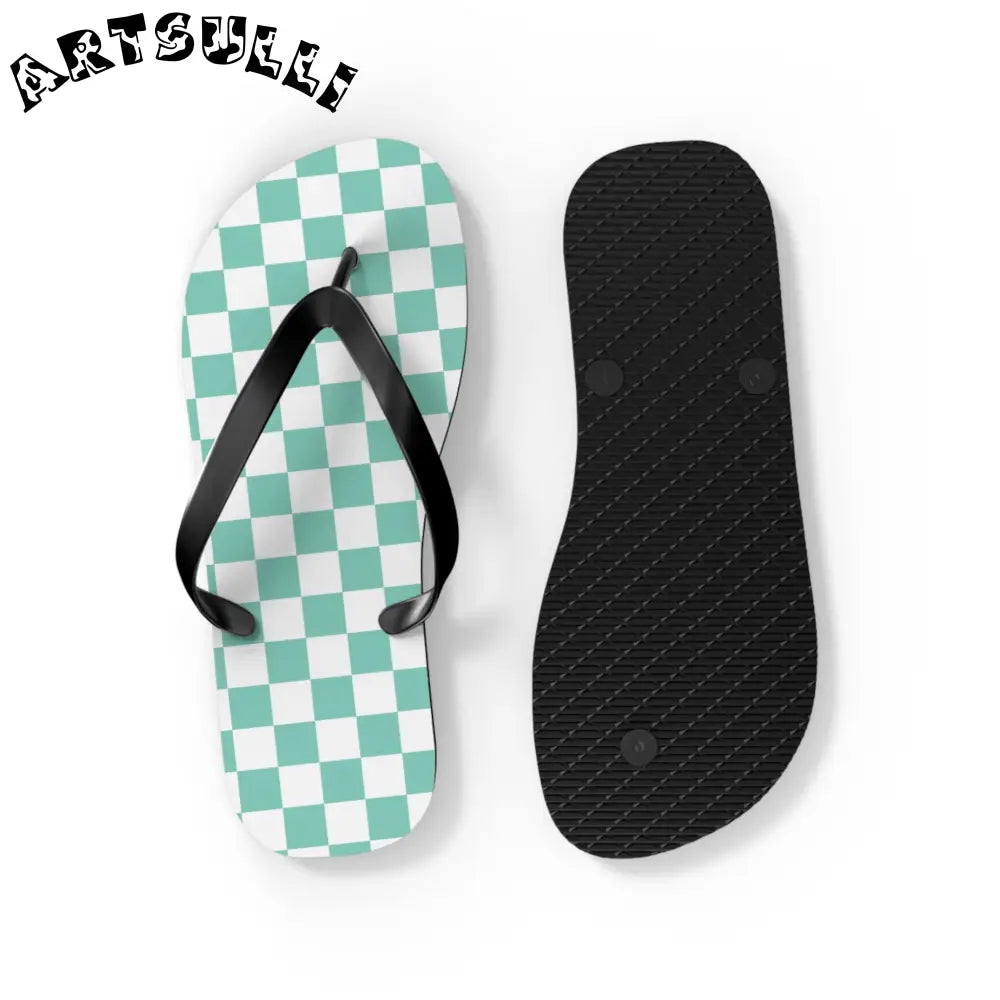 JAKKOUTTHEBXX Checkerboard Light Green Flip Flops JAKKOUTTHEBXX