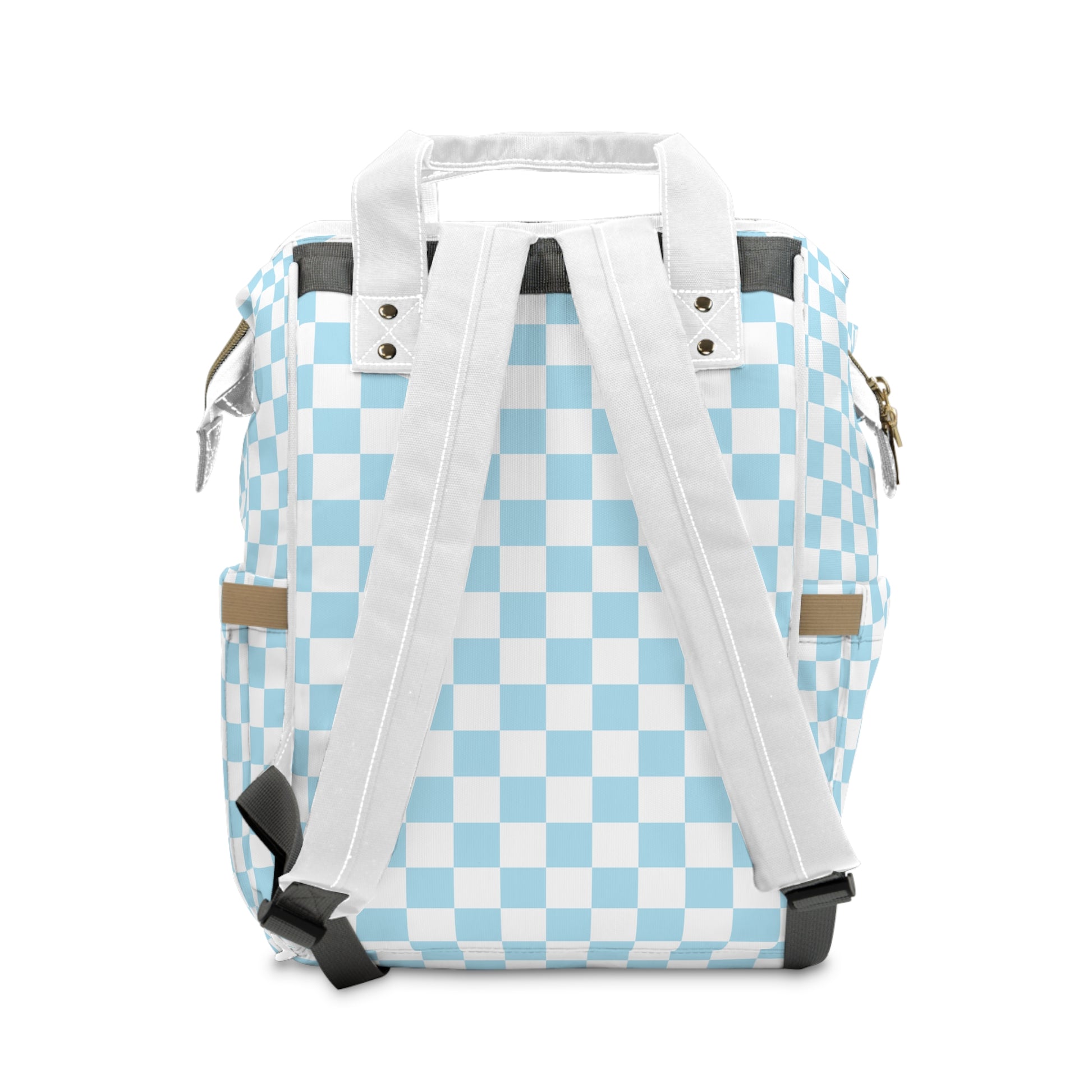 Checkerboard Sky Blue Multifunctional Diaper Backpack, Artsulli - Art is Long, Life is Short, Bags, , , , , , , 