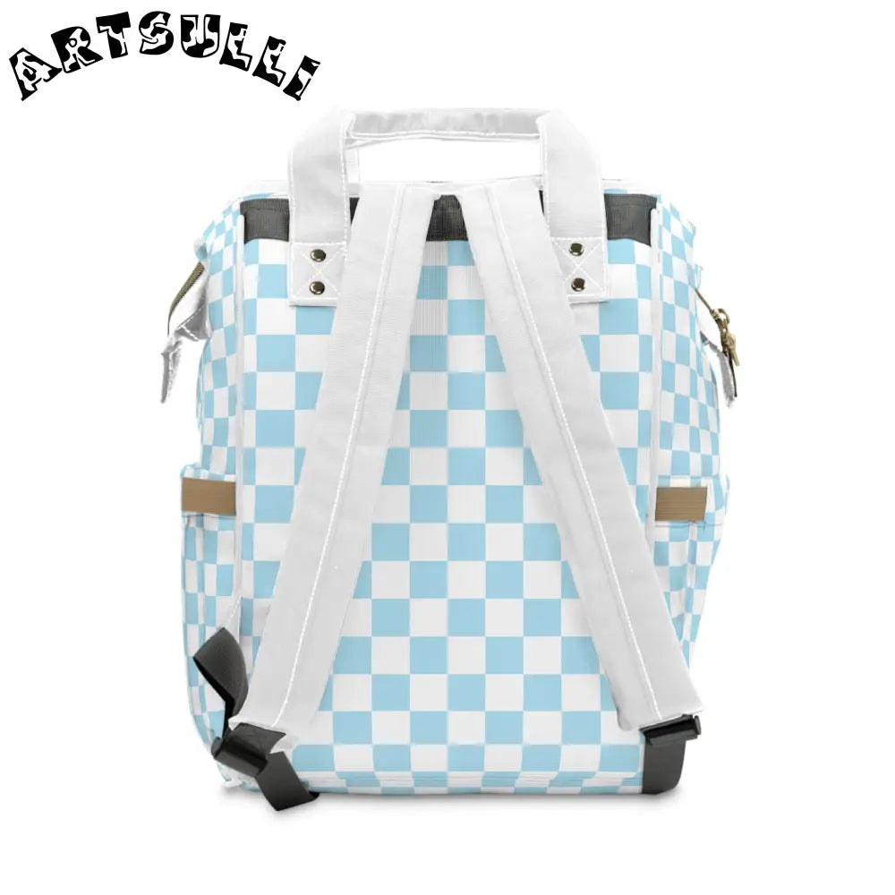 JAKKOUTTHEBXX Checkerboard Sky Blue Multifunctional Diaper Backpack