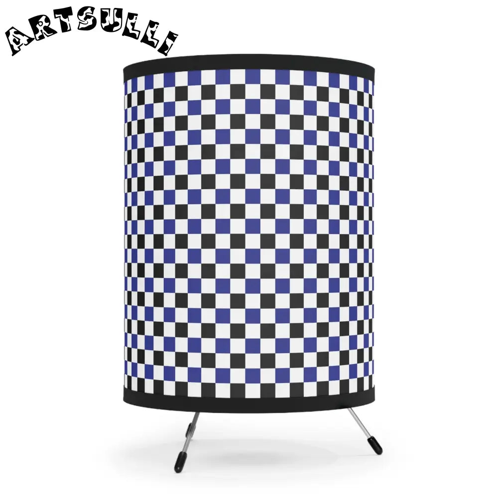 JAKKOUTTHEBXX Checkerboard Blue White and Black Tripod Lamp